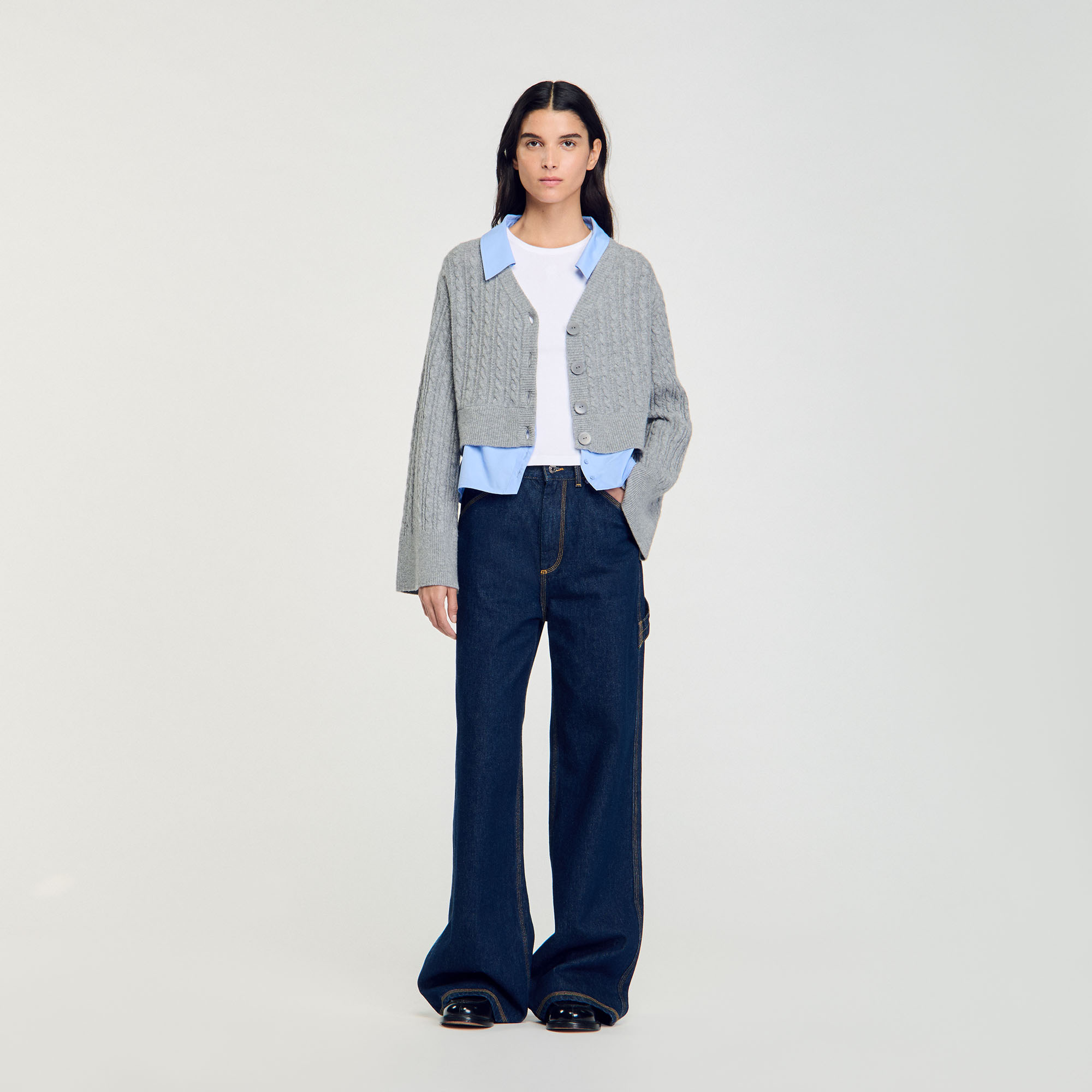 Cardigan à col chemise amovible