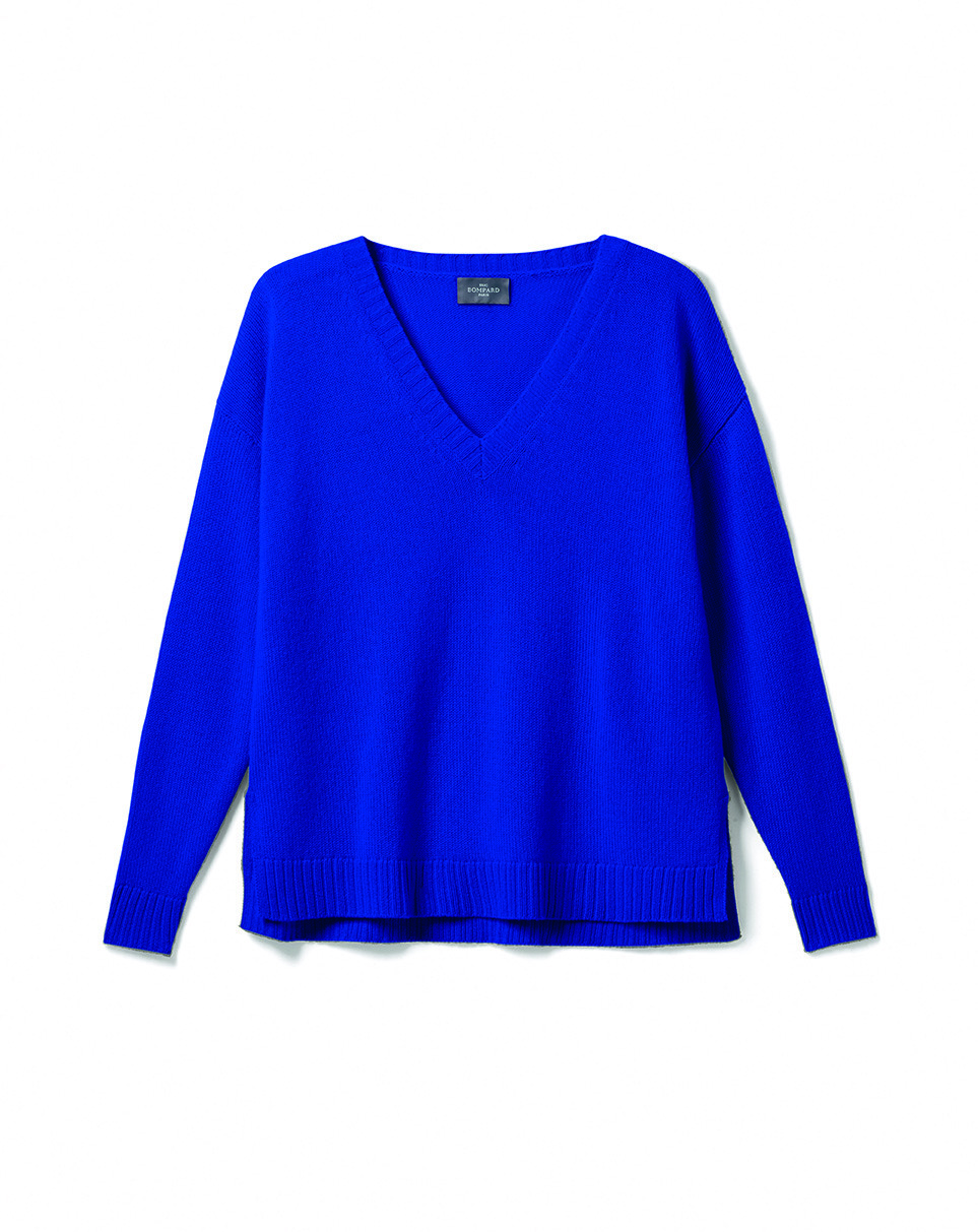 Pull col V ample - Femme - BLEU ATLANTIDE