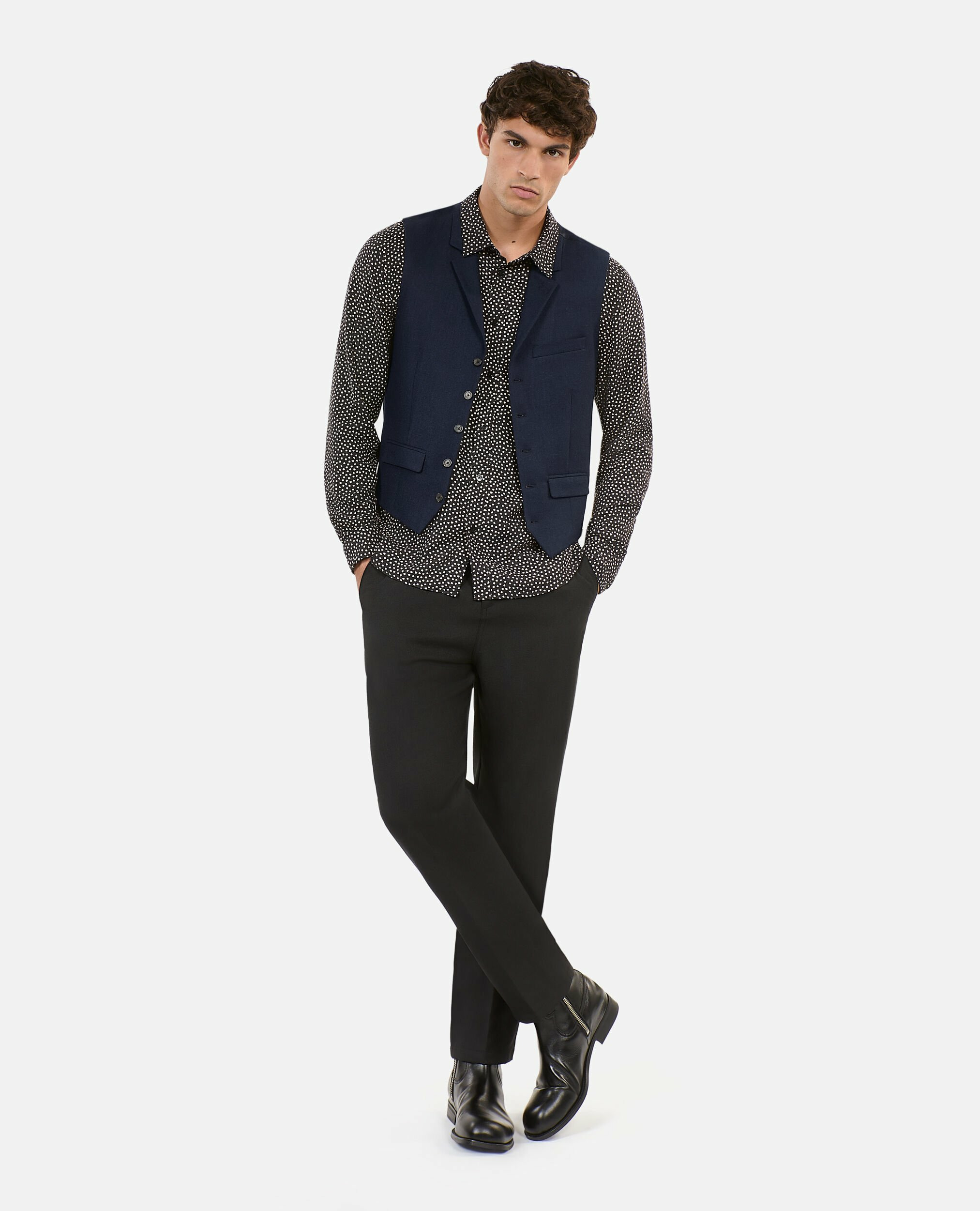 Gilet En Laine Mélangée Bleu Marine Homme