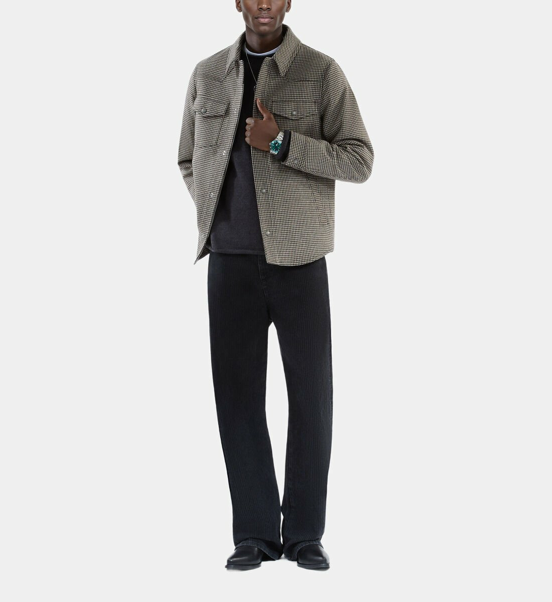 Blouson Style Surchemise Pied De Poule Marron Et Écru Homme