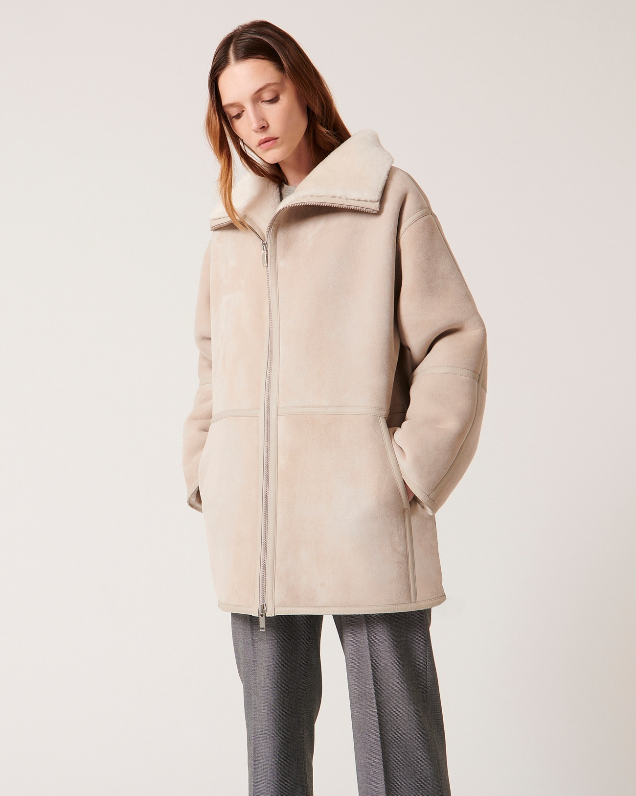 Manteau Maya Ecru en cuir