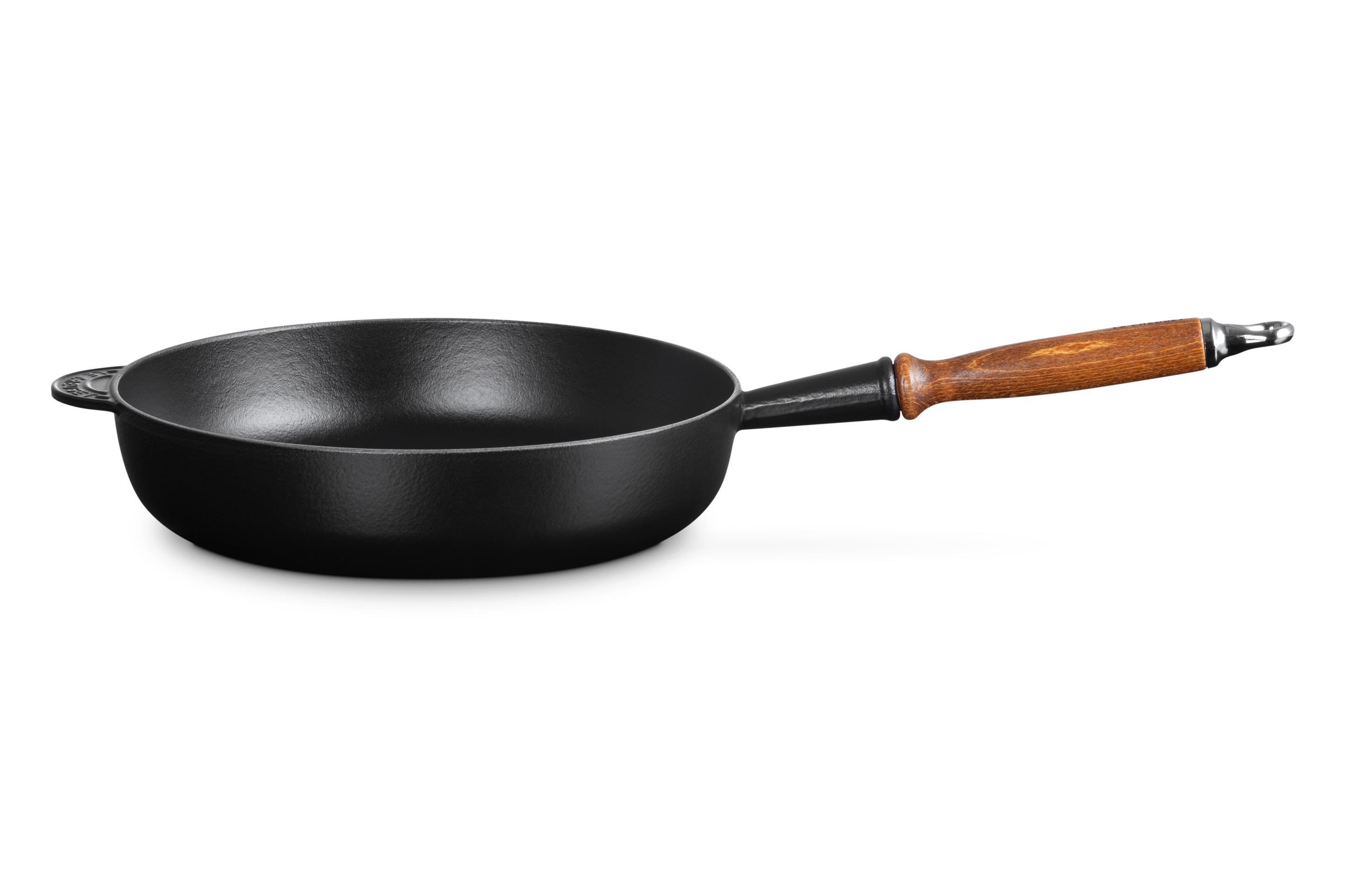 Sauteuse 28cm en fonte émaillée noire avec manche en bois
