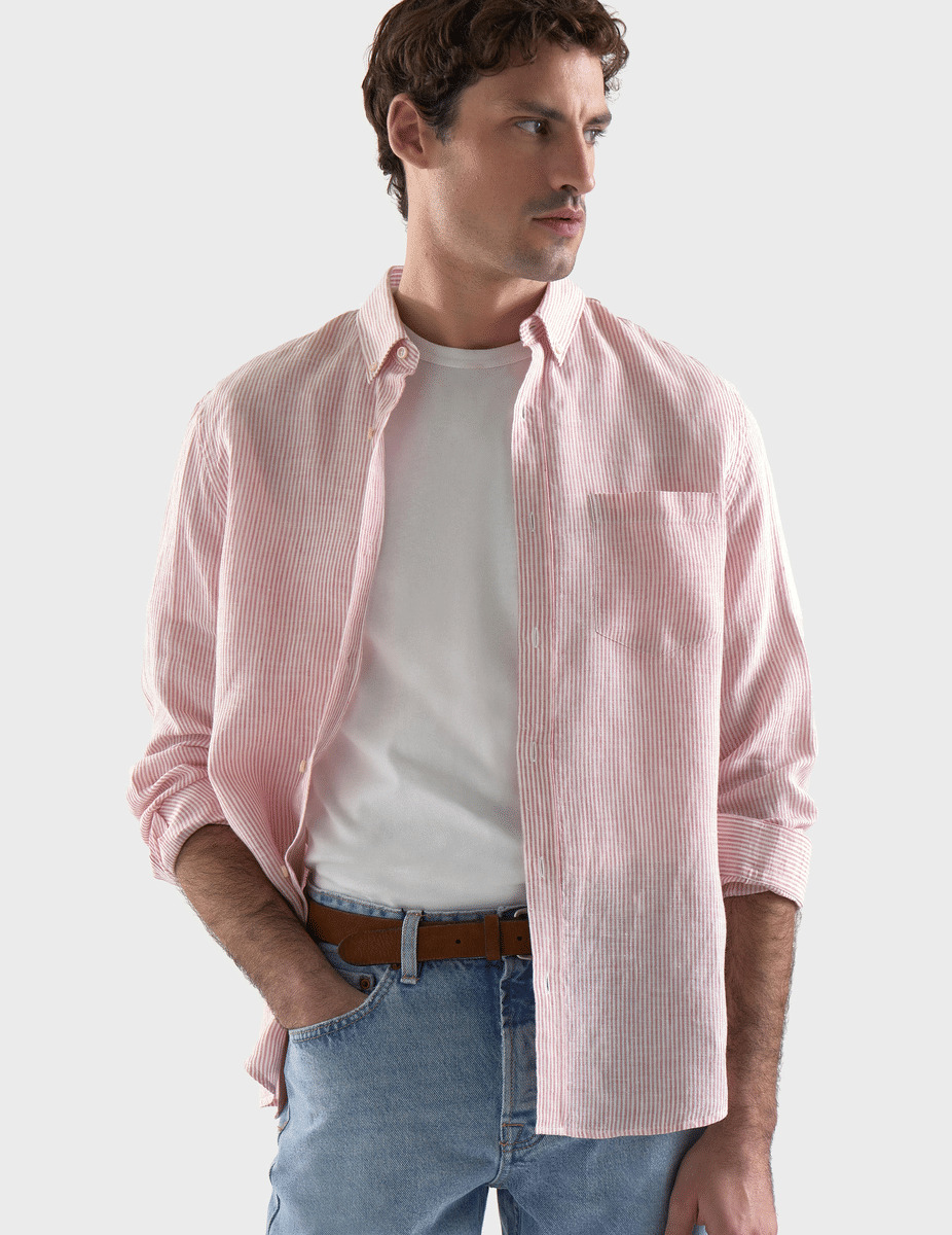 Chemise Gabriel en lin rayée rose
