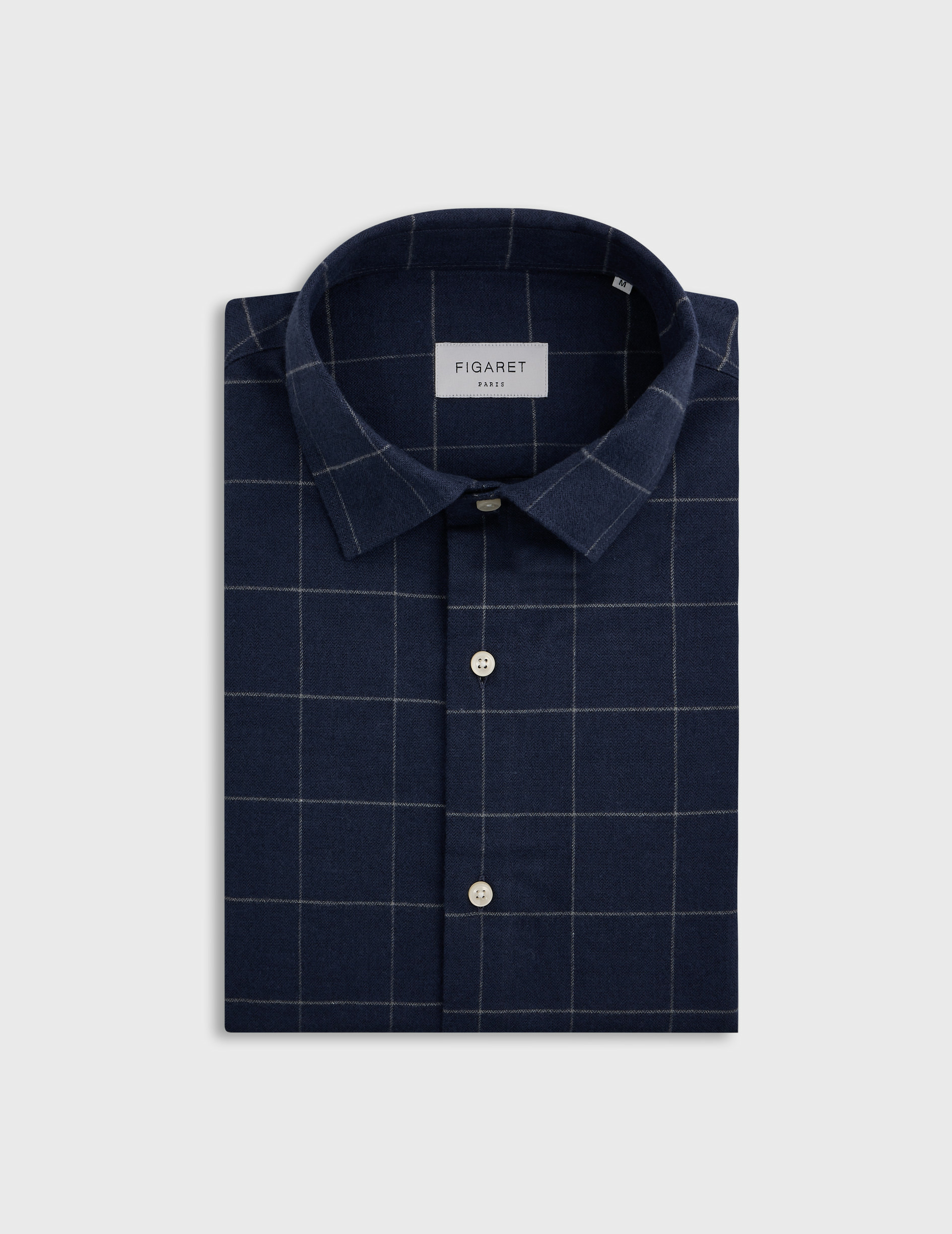 Chemise auguste col français en flanelle de coton à carreaux marine