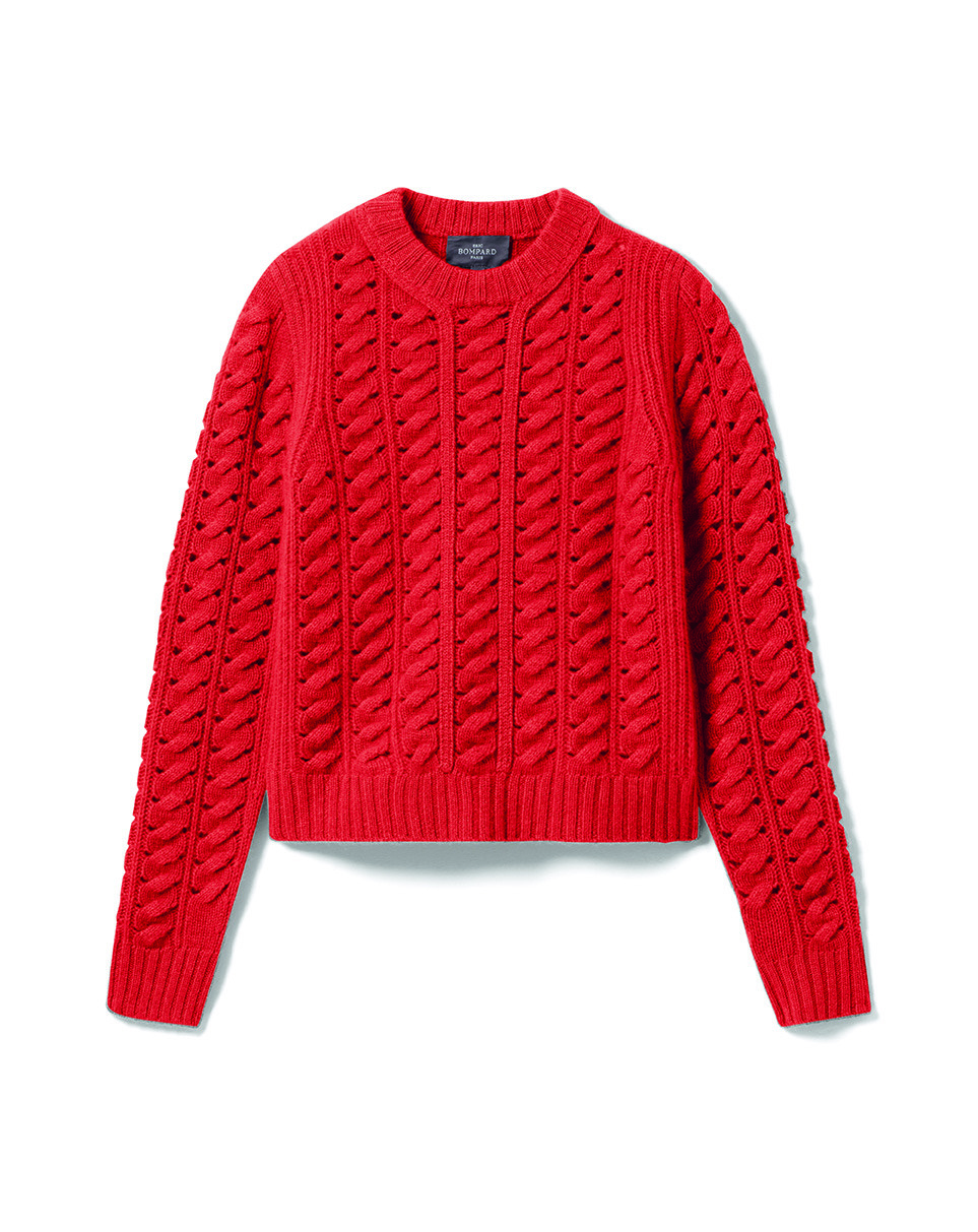 Pull col rond à torsades - Femme - ROUGE GORGE