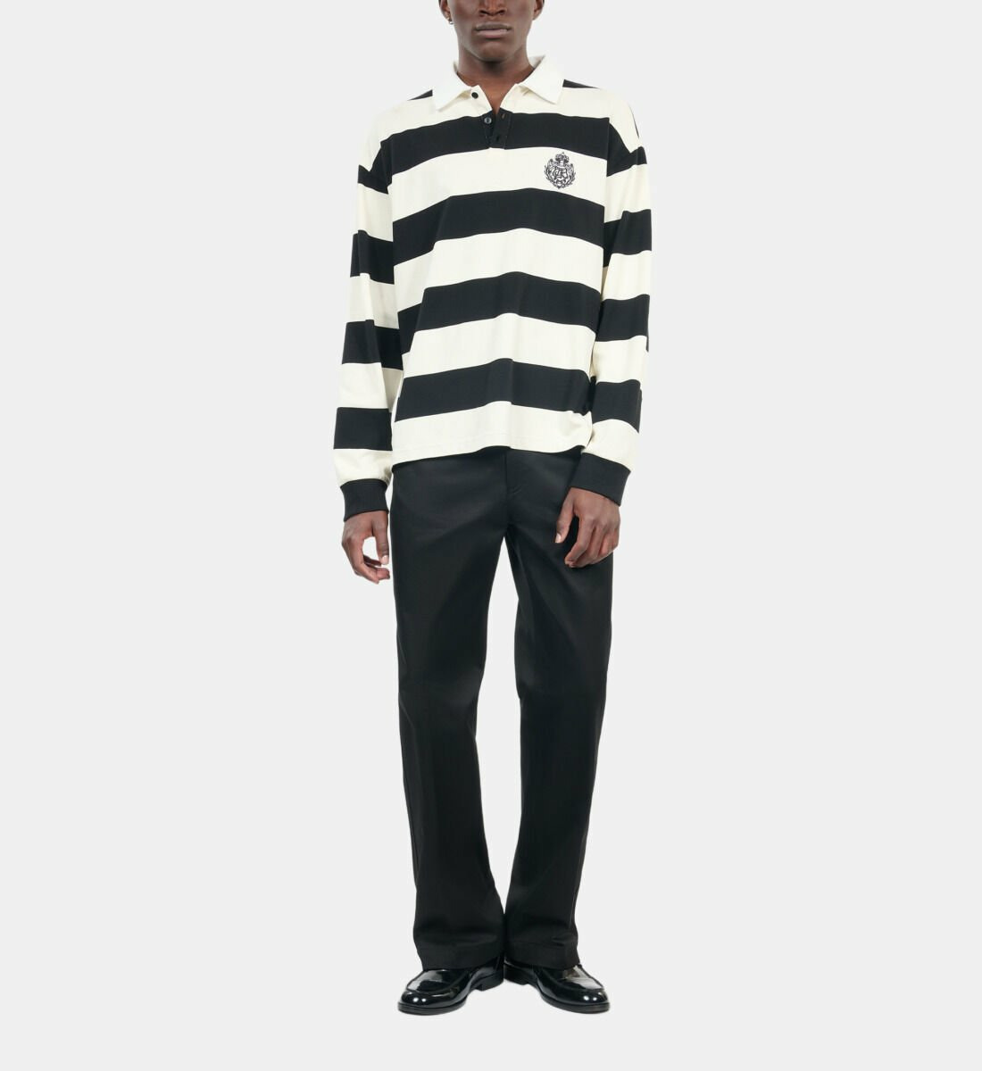 Polo Manches Longues À Rayures Noires Et Blanches Homme