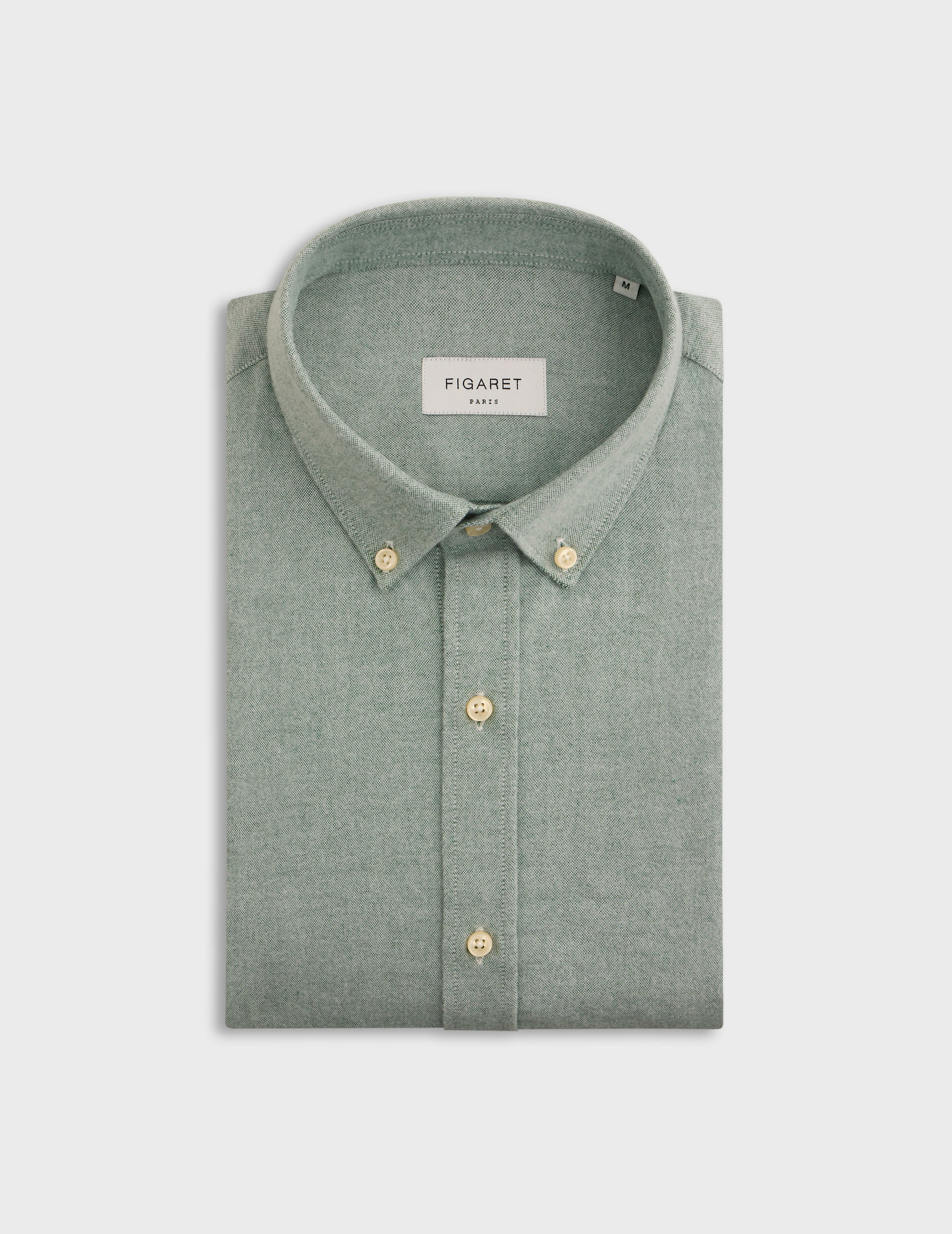 Chemise gaspard col américain en oxford gratté uni vert