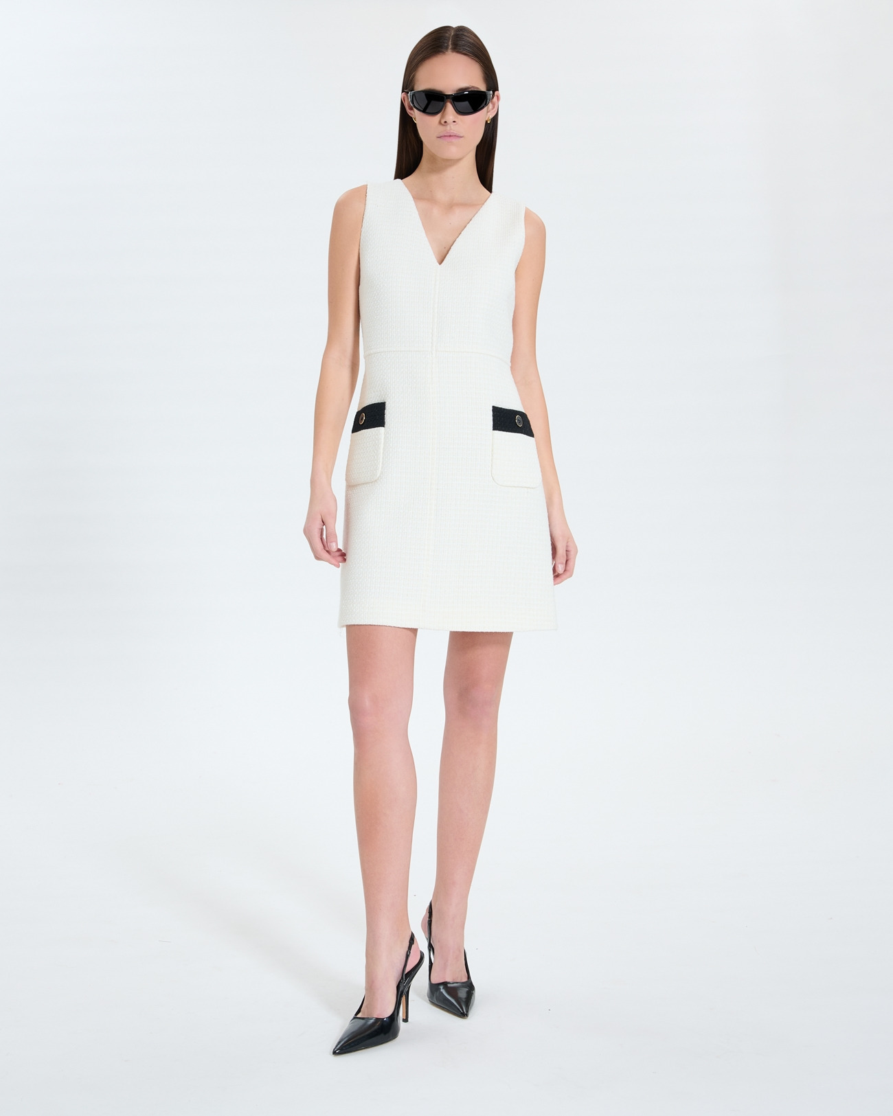 Robe courte en tweed écrue