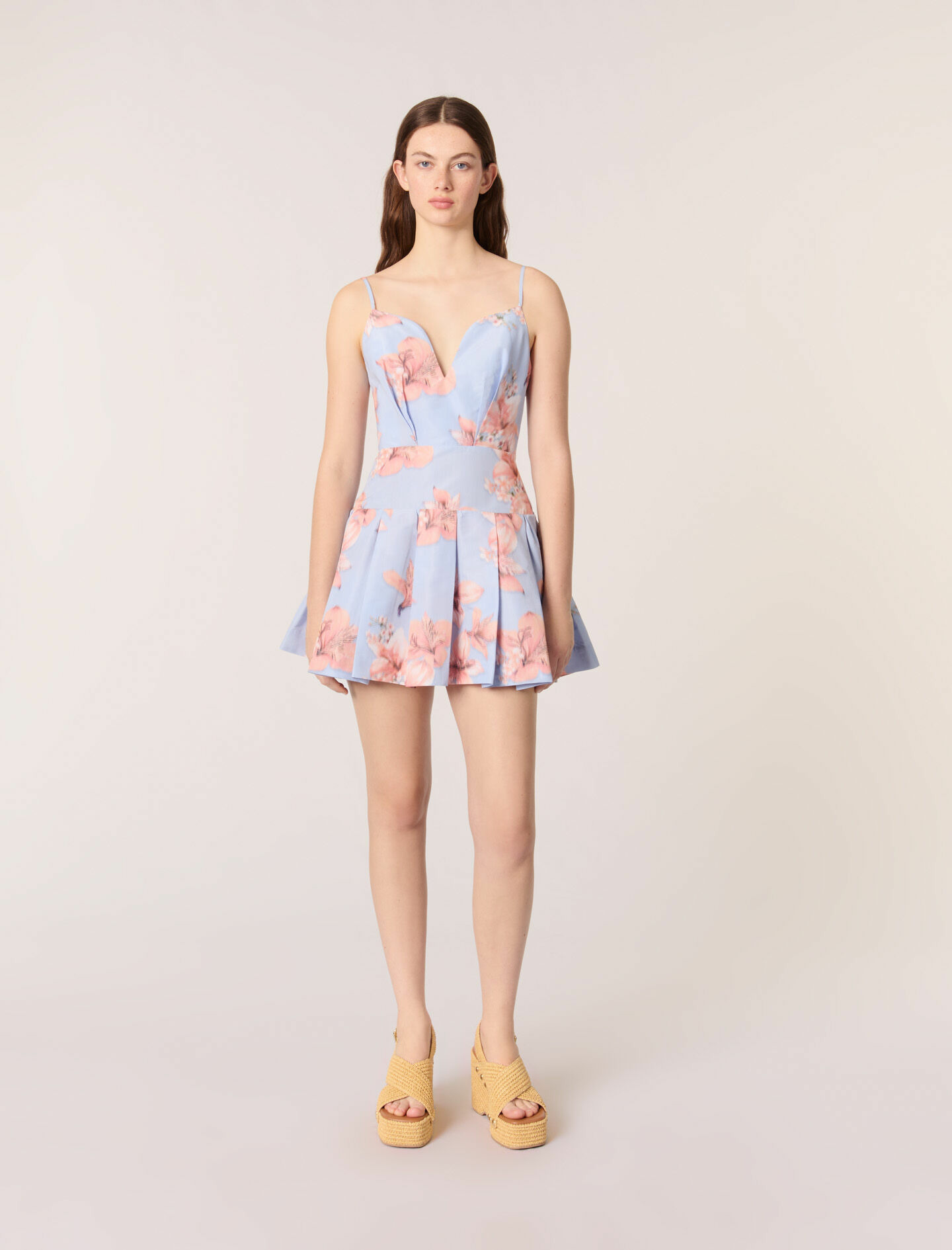 Robe courte en taffetas imprimé