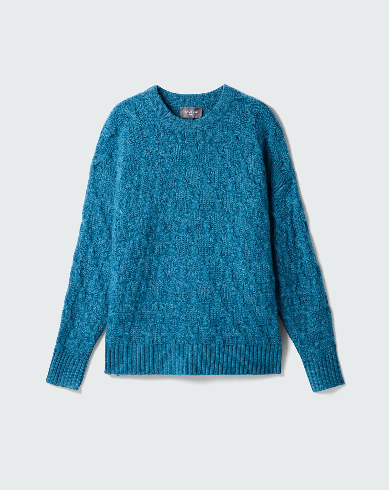 Pull col rond damier de torsades - Femme - BLEU CANOE