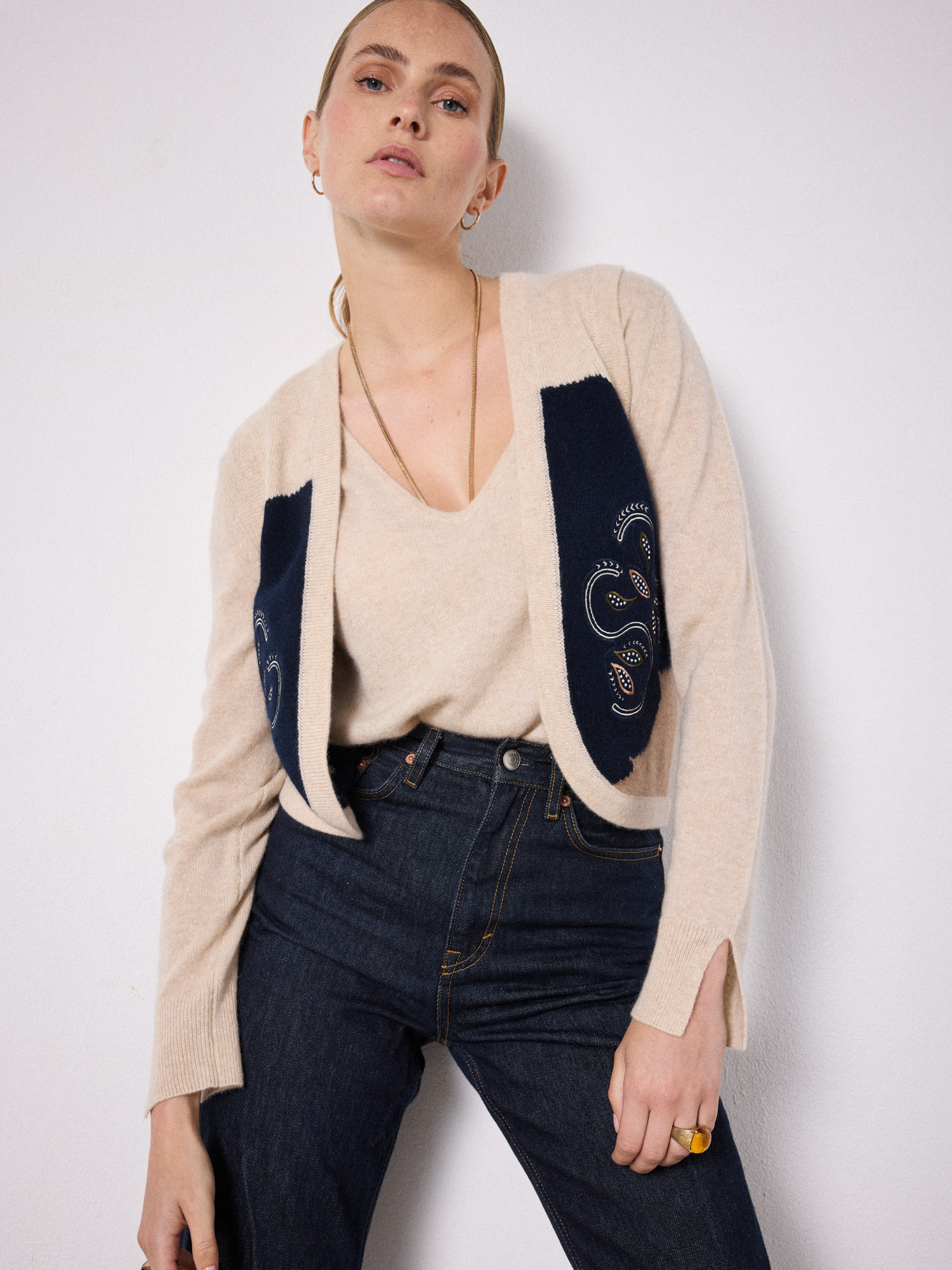 Gilet cachemire Dimitri BEIGE_MARINE