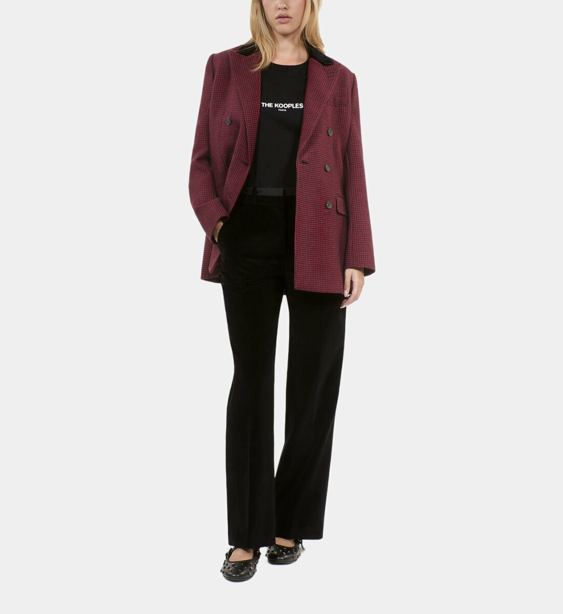 Pantalon Tailleur Droit En Velours Côtelé Noir Femme