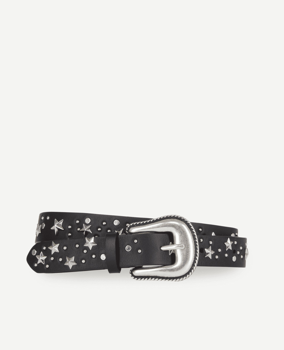 Ceinture En Cuir Noir Avec Étoiles