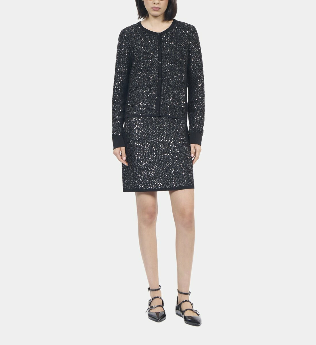 Cardigan À Sequins En Maille Noire Femme