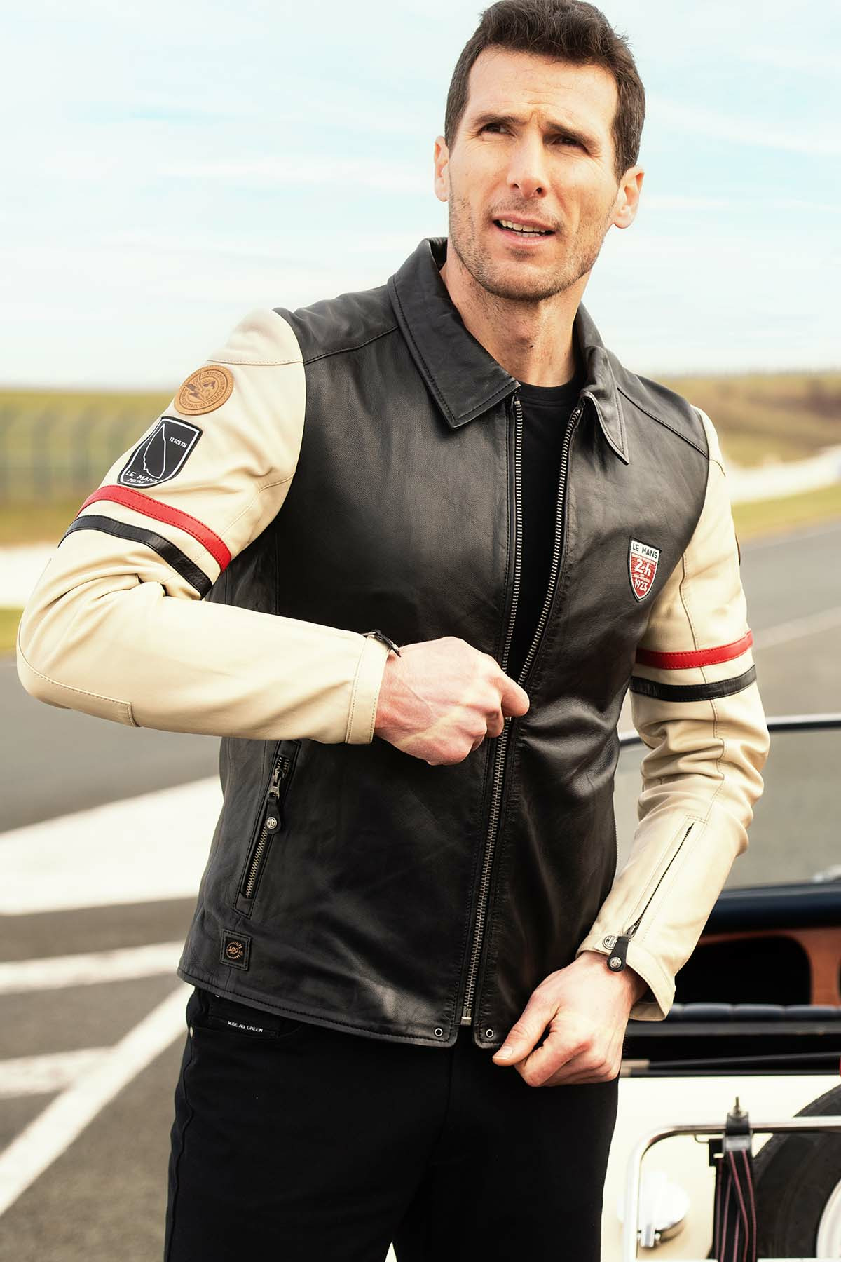 Blouson cuir 24 H LE MANS noir-écru