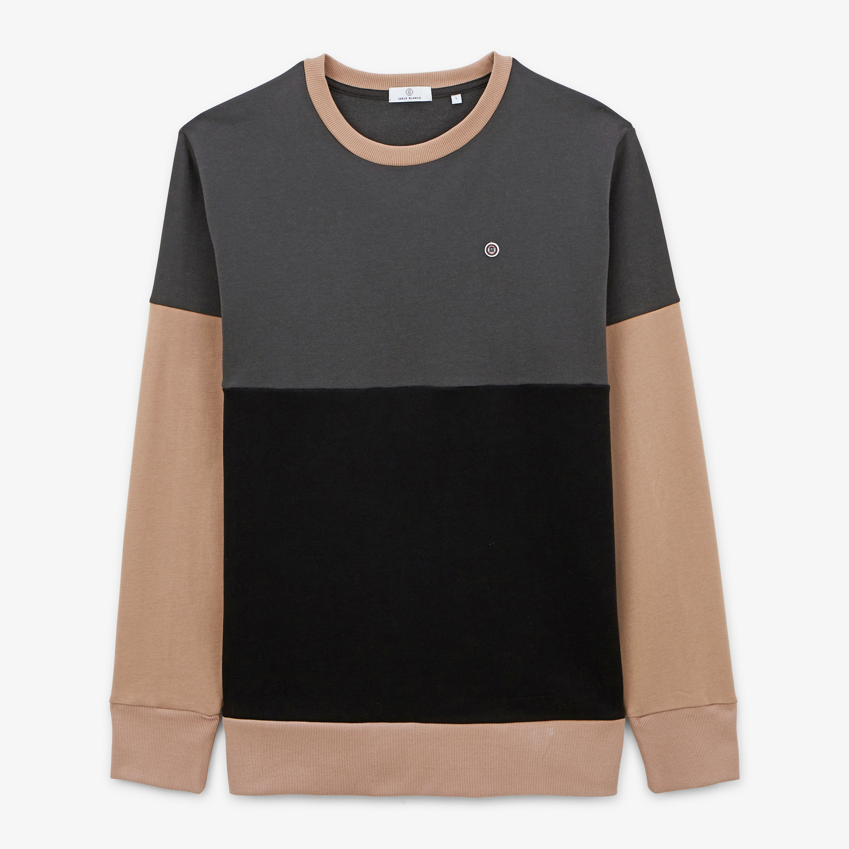 Sweat col rond tricolore gris anthracite