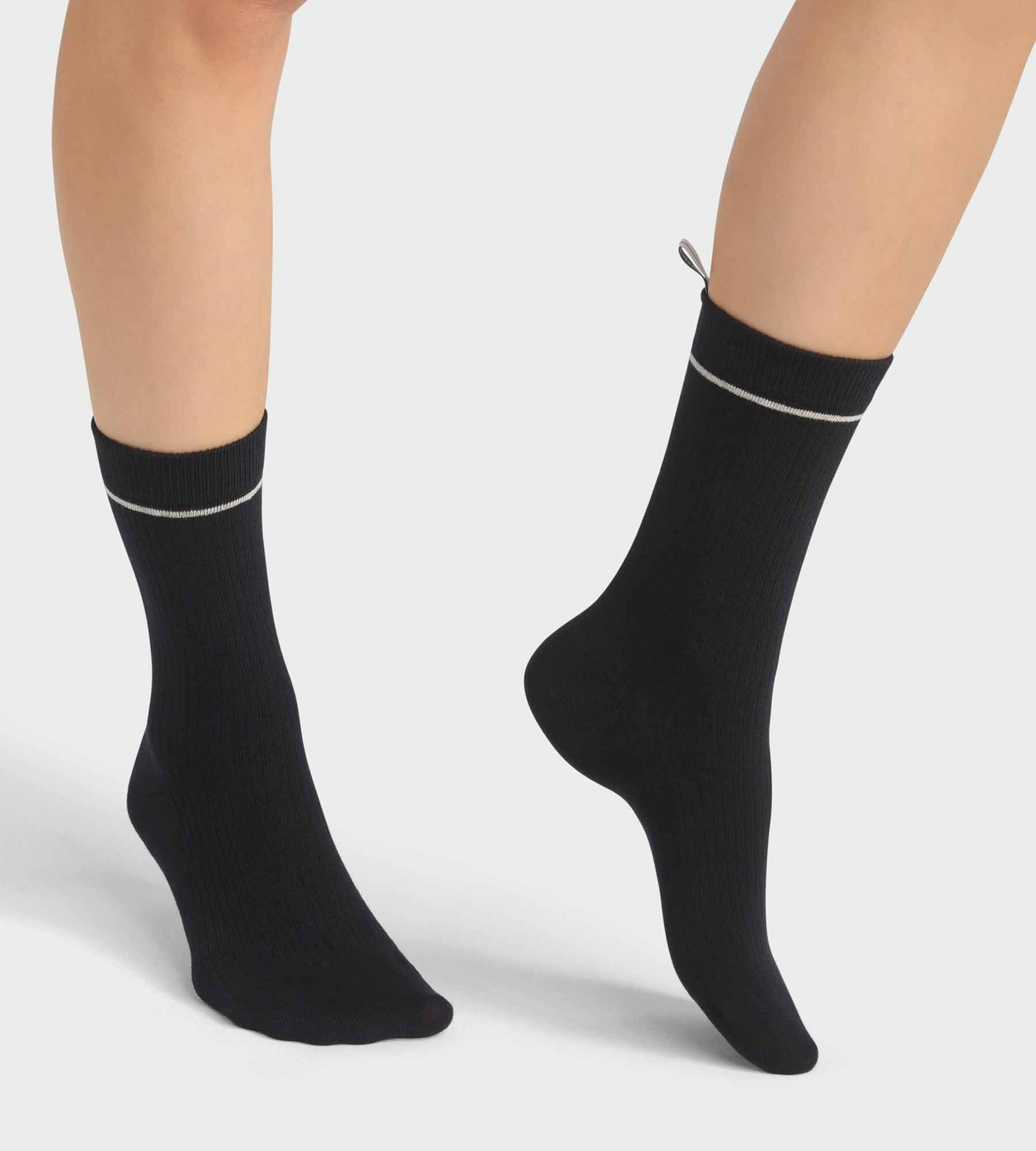 Chaussettes unisexe en coton modal côtelé Noir Dim Icons