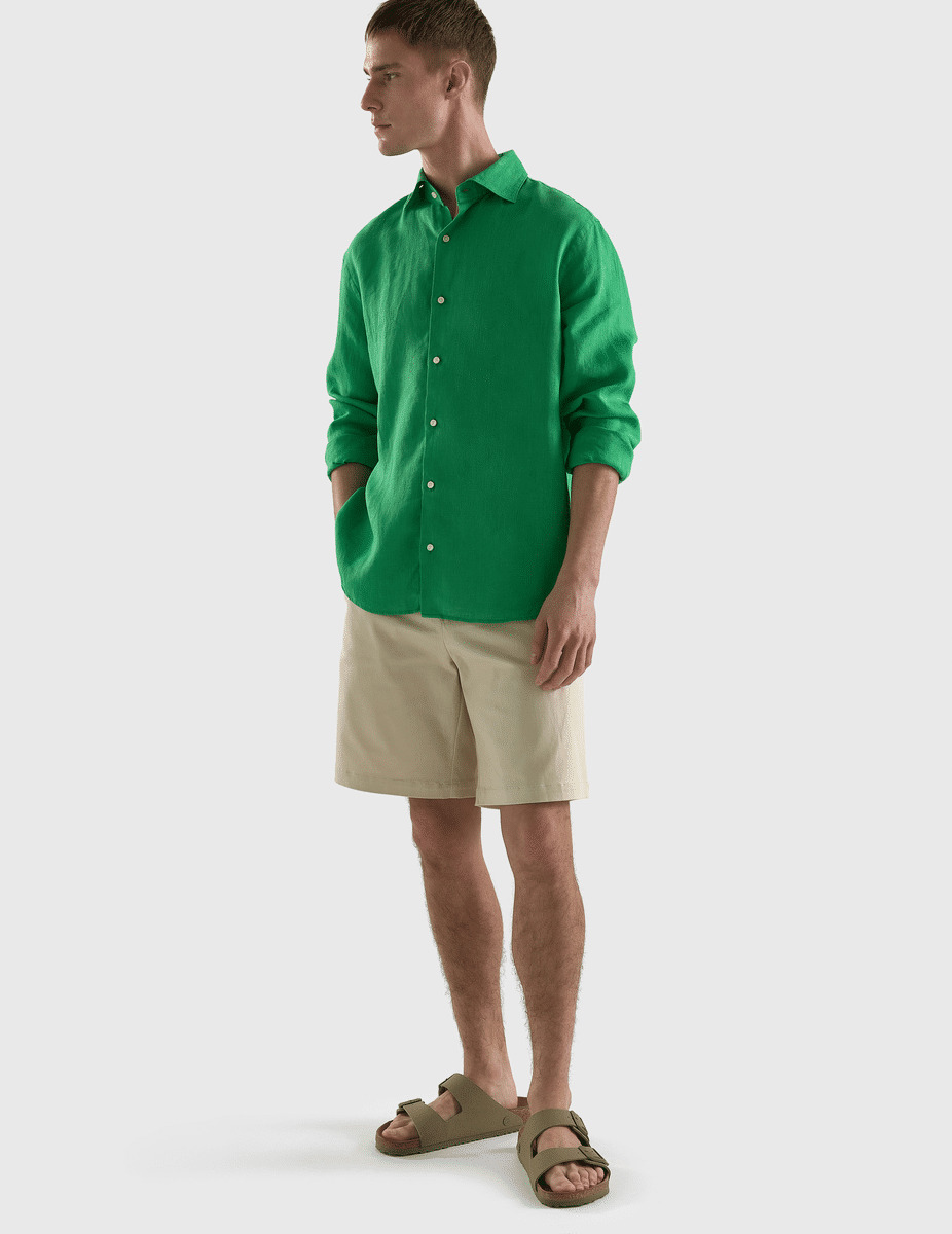 Chemise Aristote en lin vert intense
