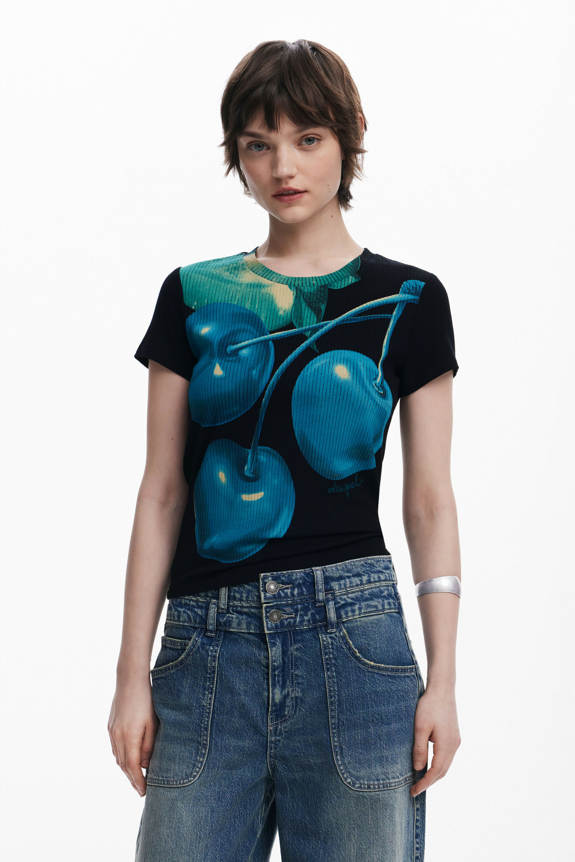 T-shirt col montant cerises