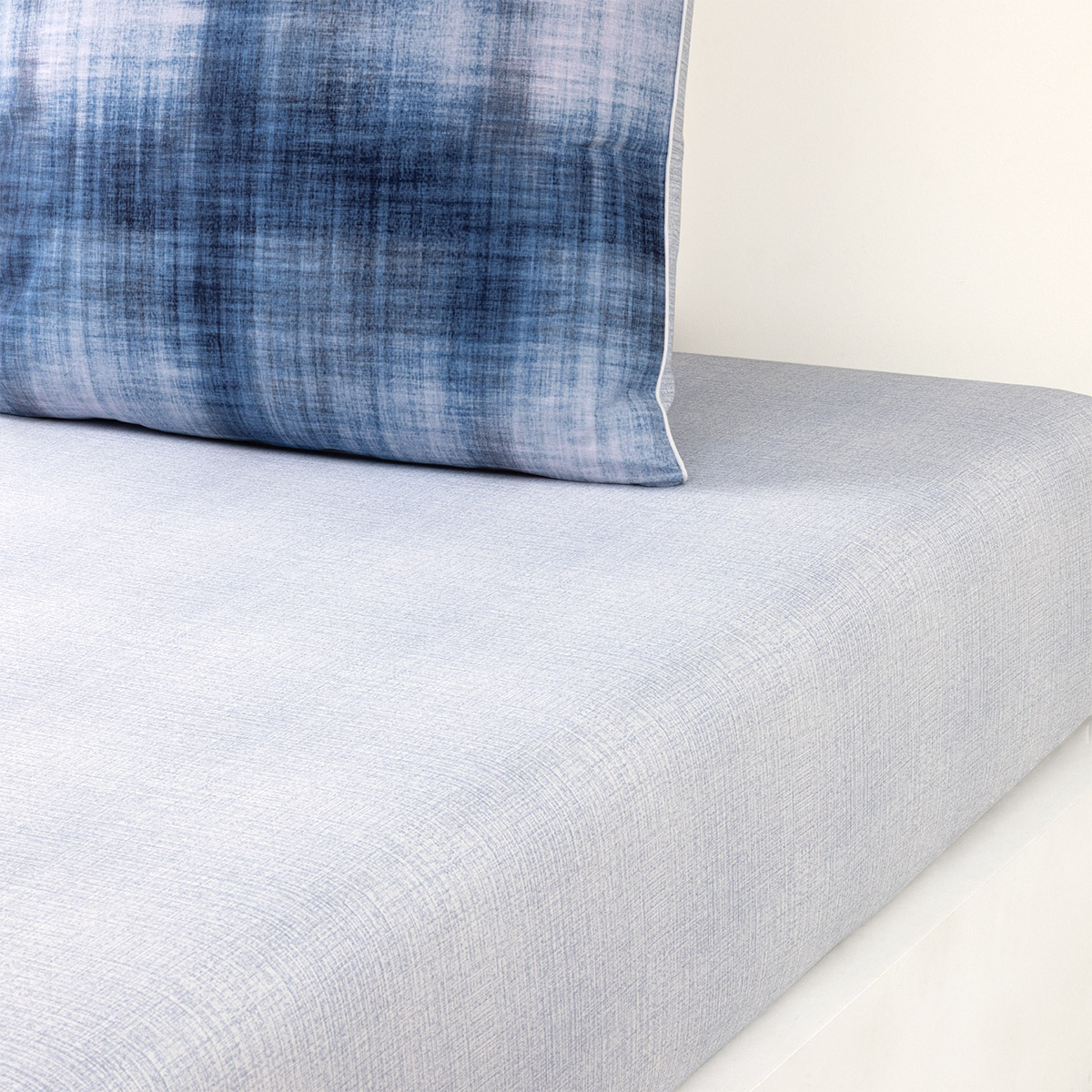 Lacoste - Drap housse en satin de coton lavé bleu, L Denim