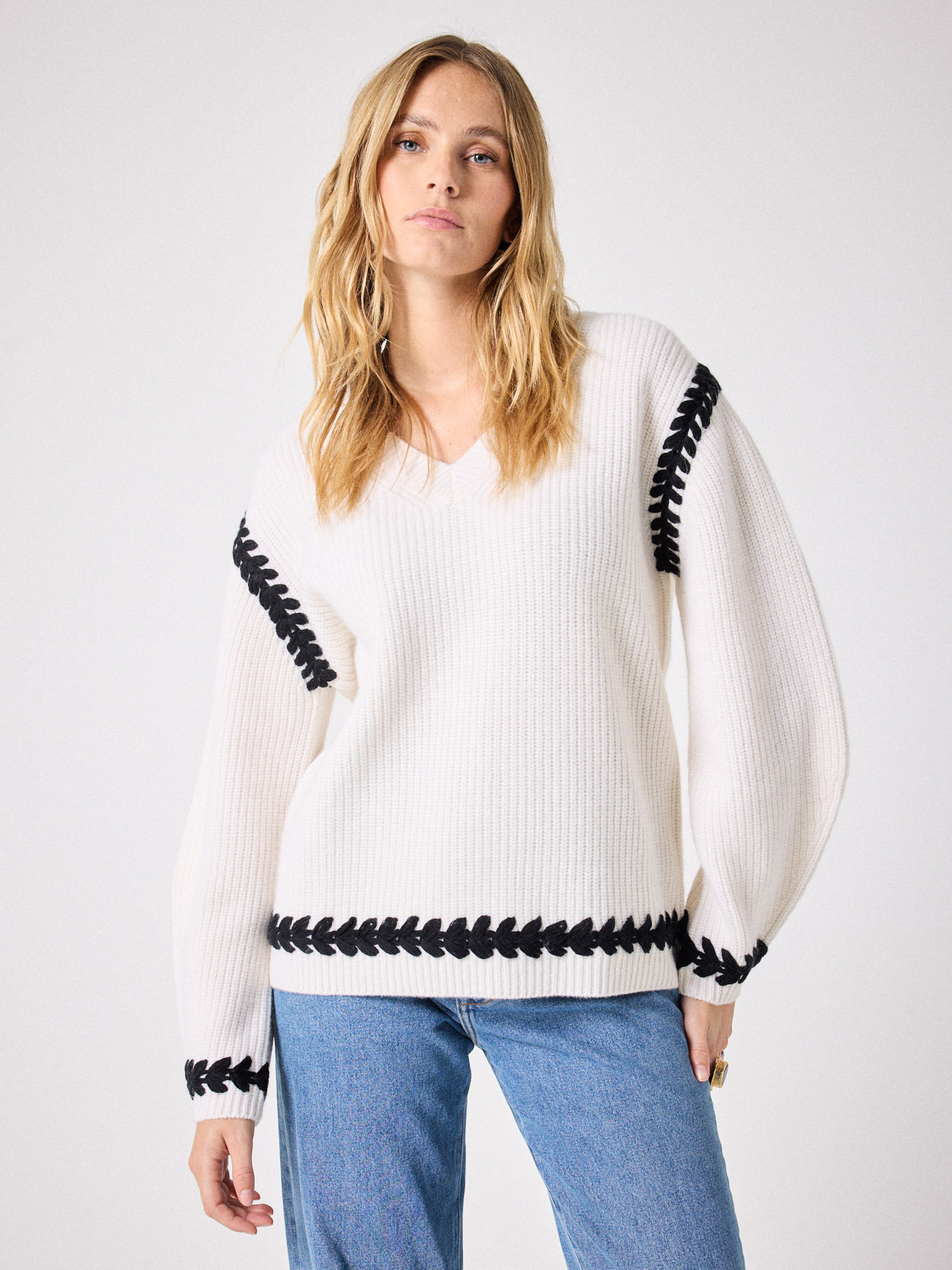 Pull en laine Dakota ECRU_NOIR