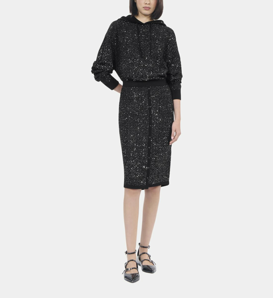 Jupe Mi-Longue À Sequins Noire Femme