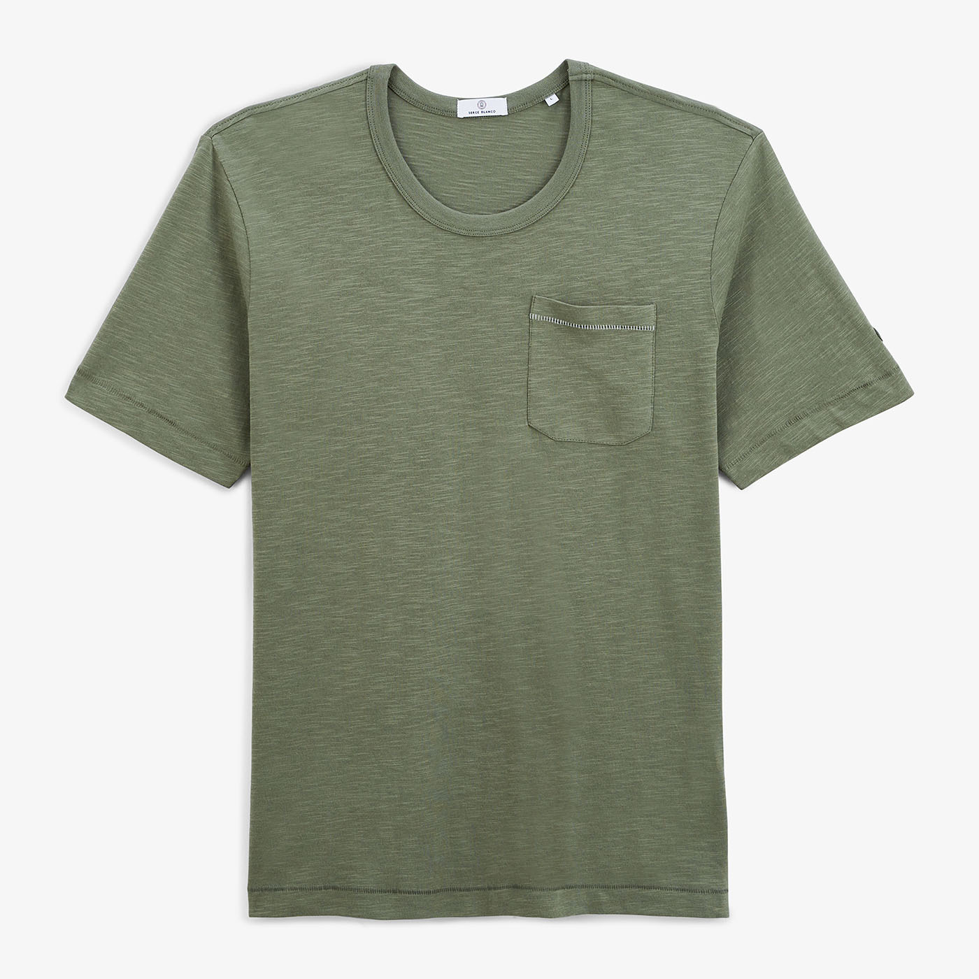 T-shirt slub Tony vert avocat poche poitrine