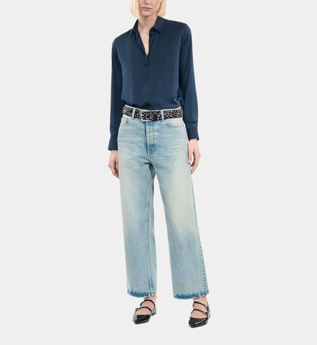 Chemise En Soie Bleu Marine Femme