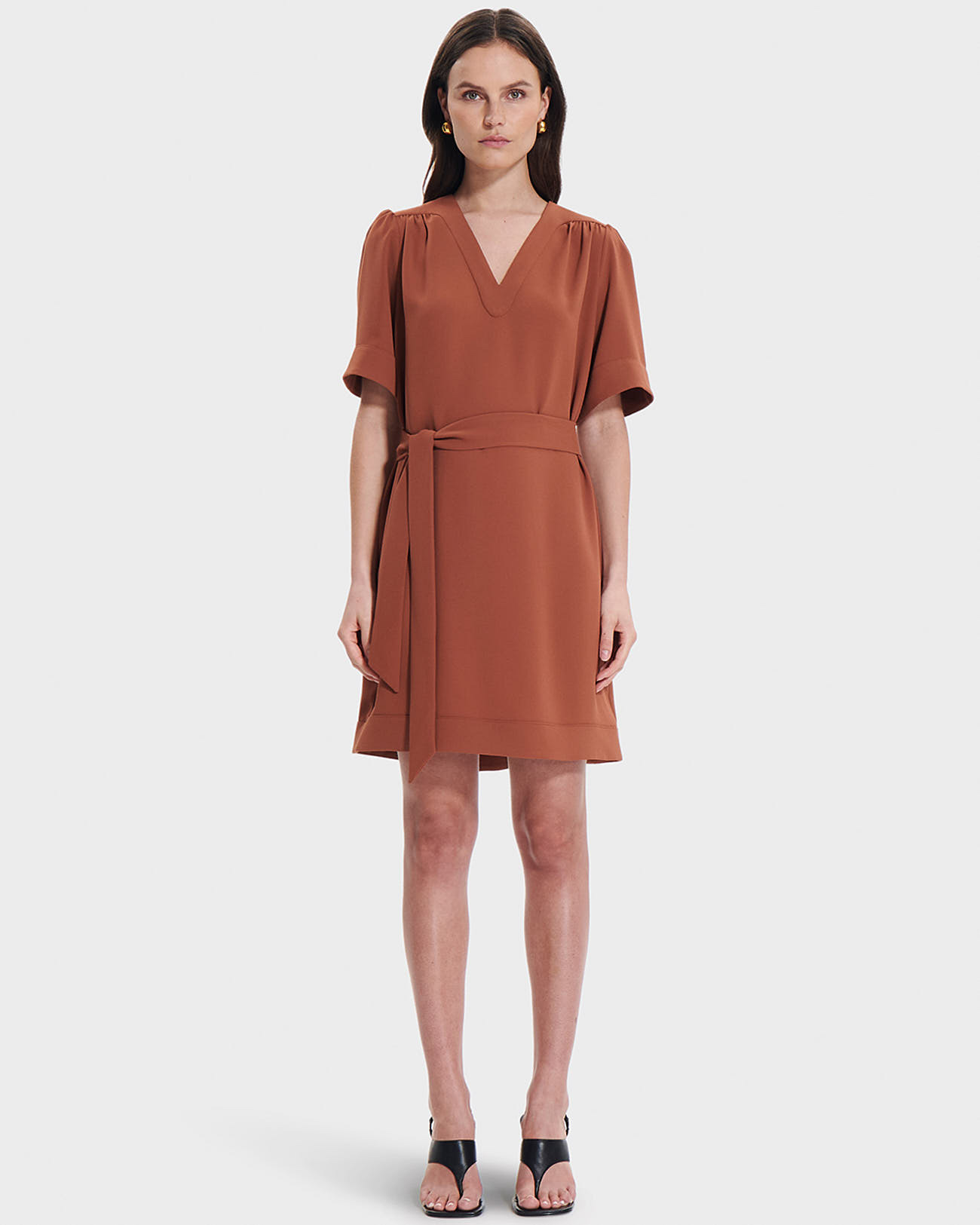 Robe Retie Marron en Polyester