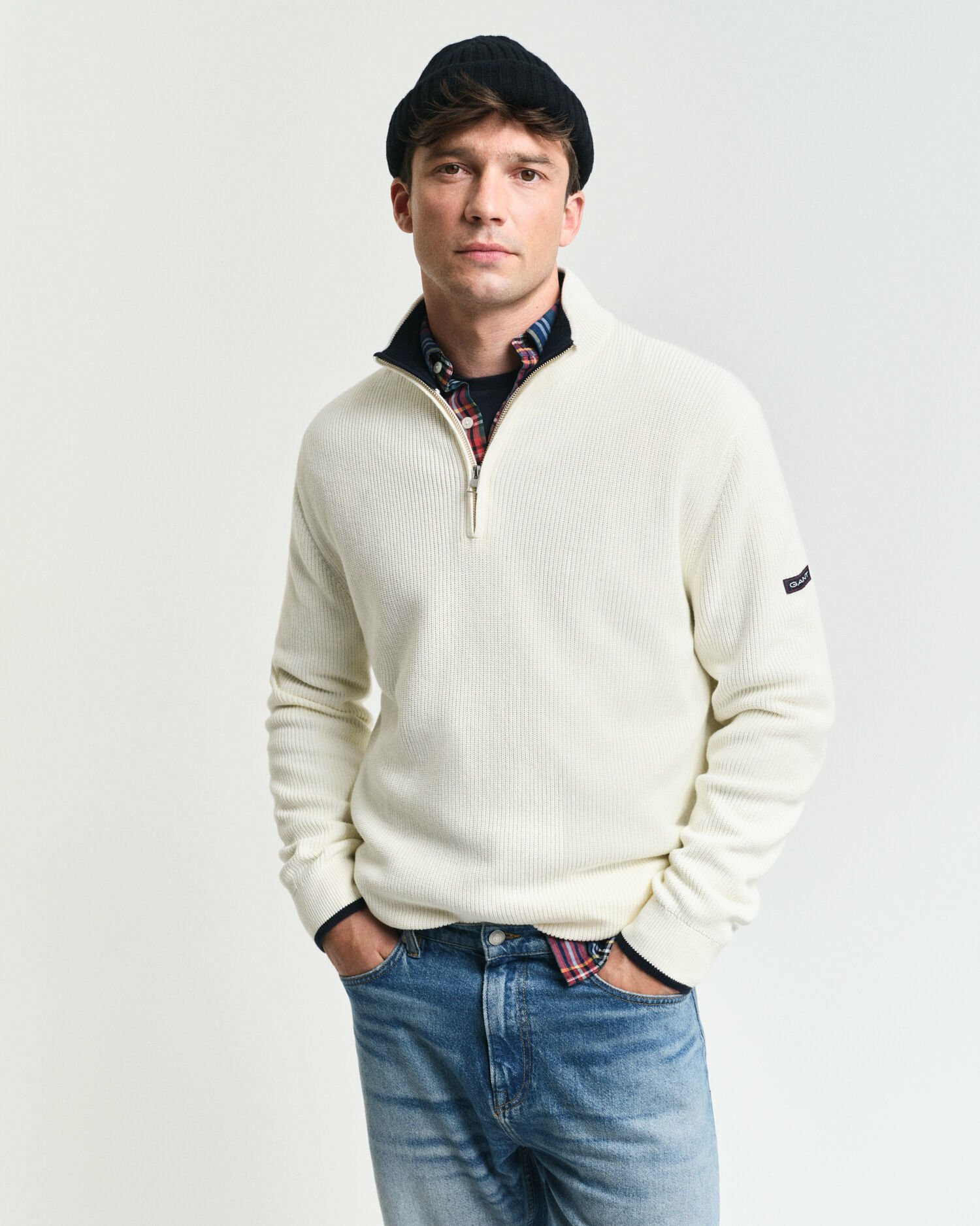 Ribbed Cotton Half-Zip Sweater
