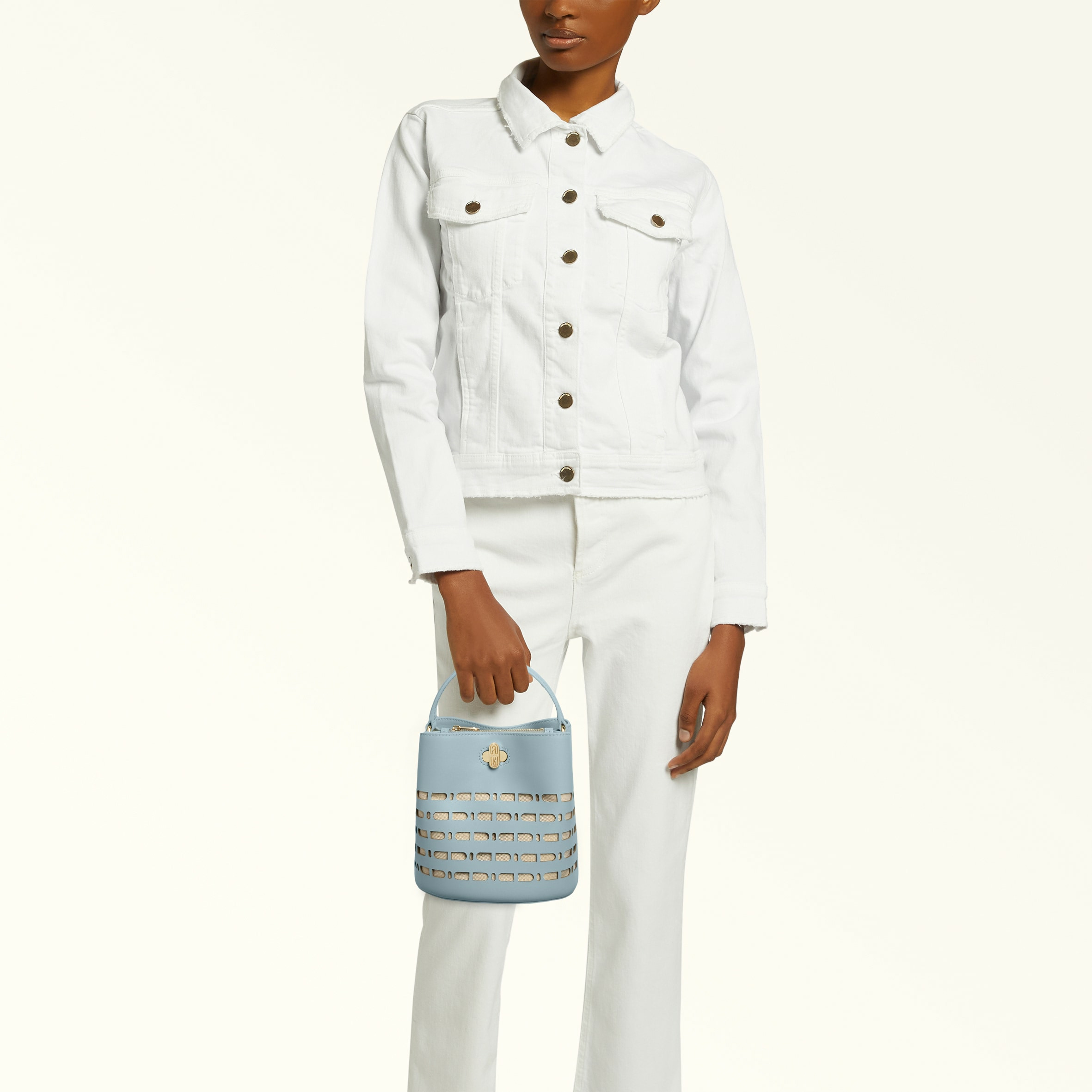 DANAE MINI BUCKET BAG - TESSUTO CANVAS+VITELLO SIDNEY