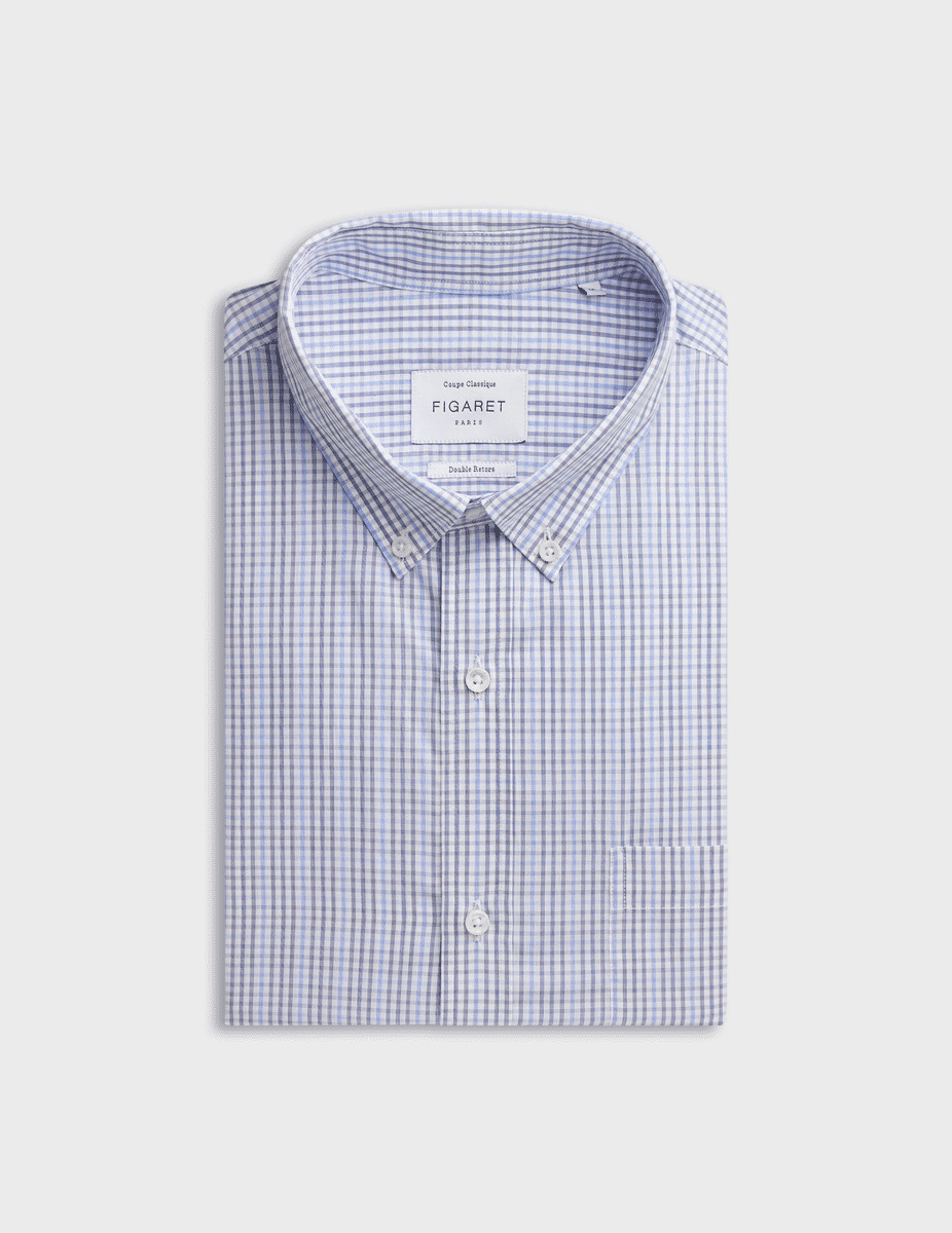 Chemise classique à carreaux bleus