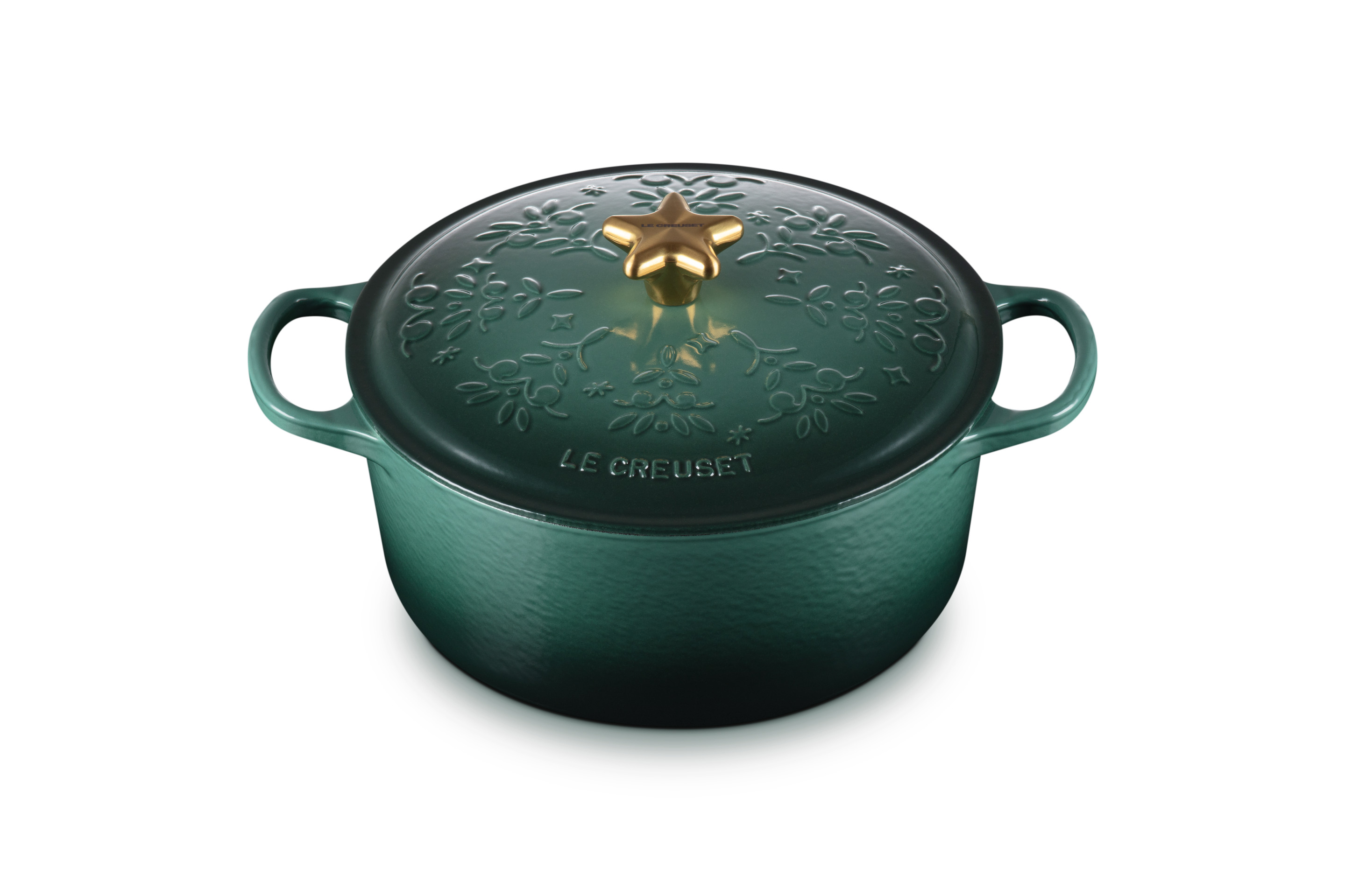 Cocotte ronde 24cm Signature sapin de Noël avec bouton étoile doré