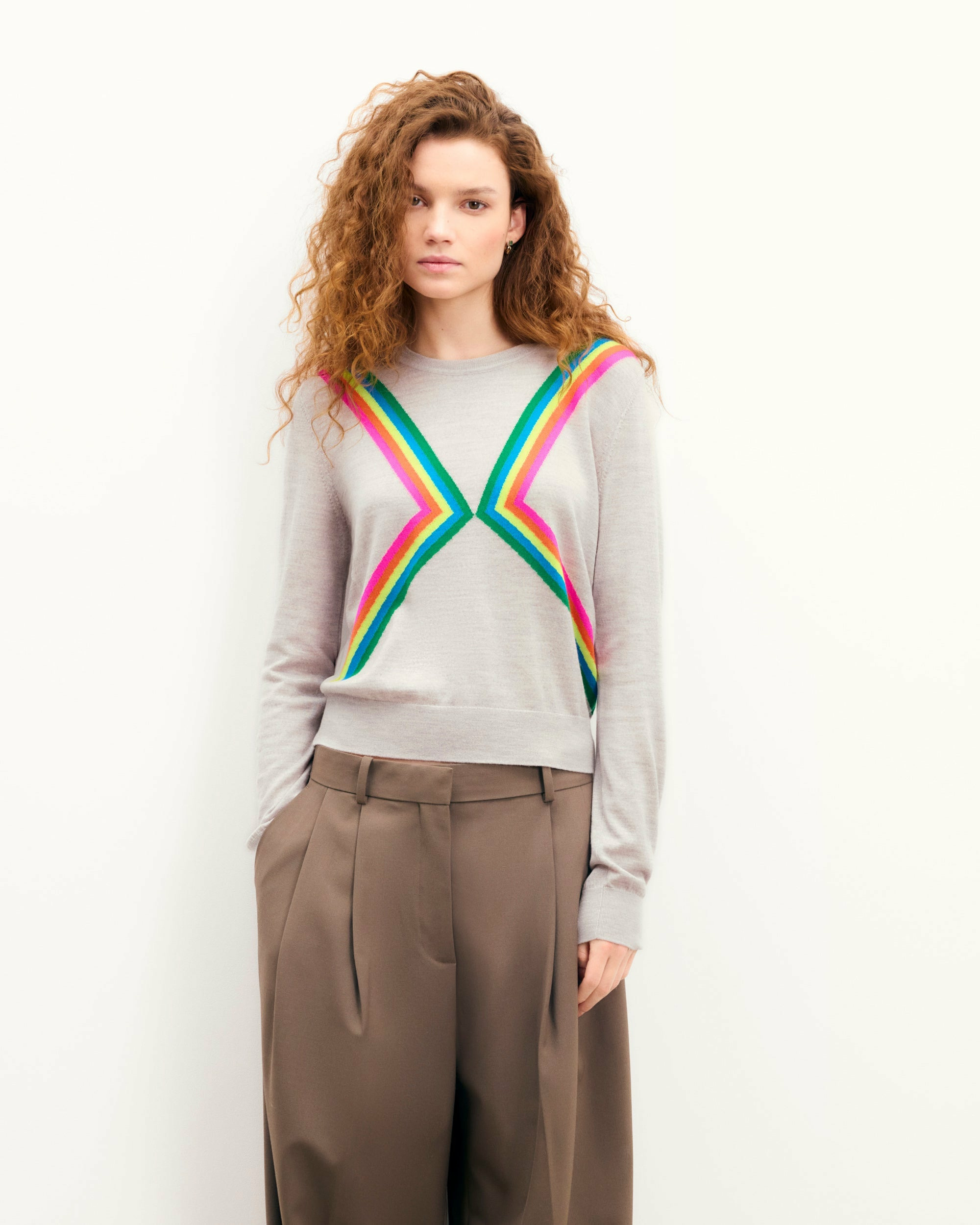 Pull Col Rond Bandes Multicolores