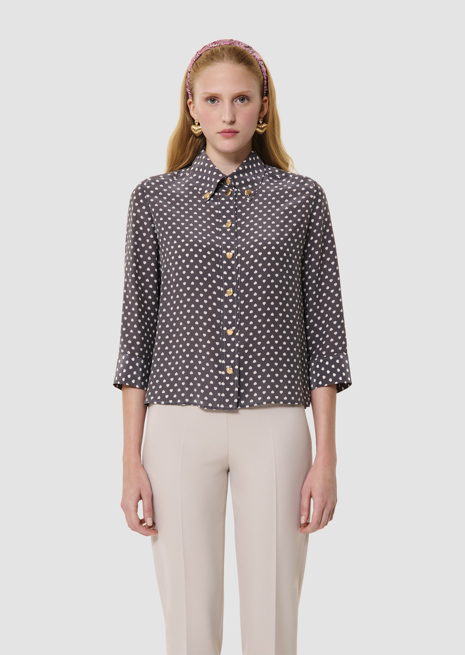 Chemise Charlot-grise imprimé mini coeurs