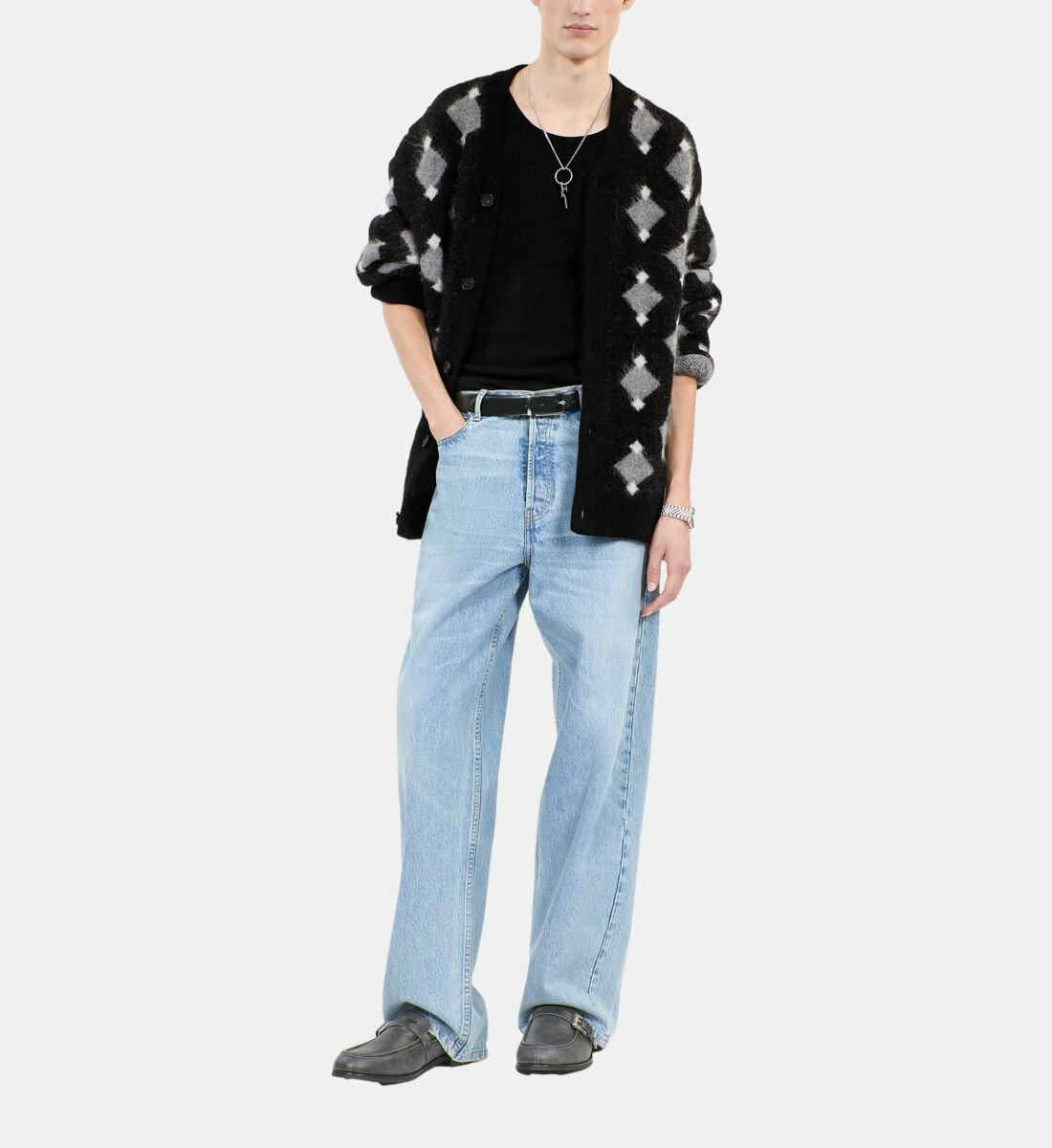 Cardigan À Losanges Noir Et Gris Homme