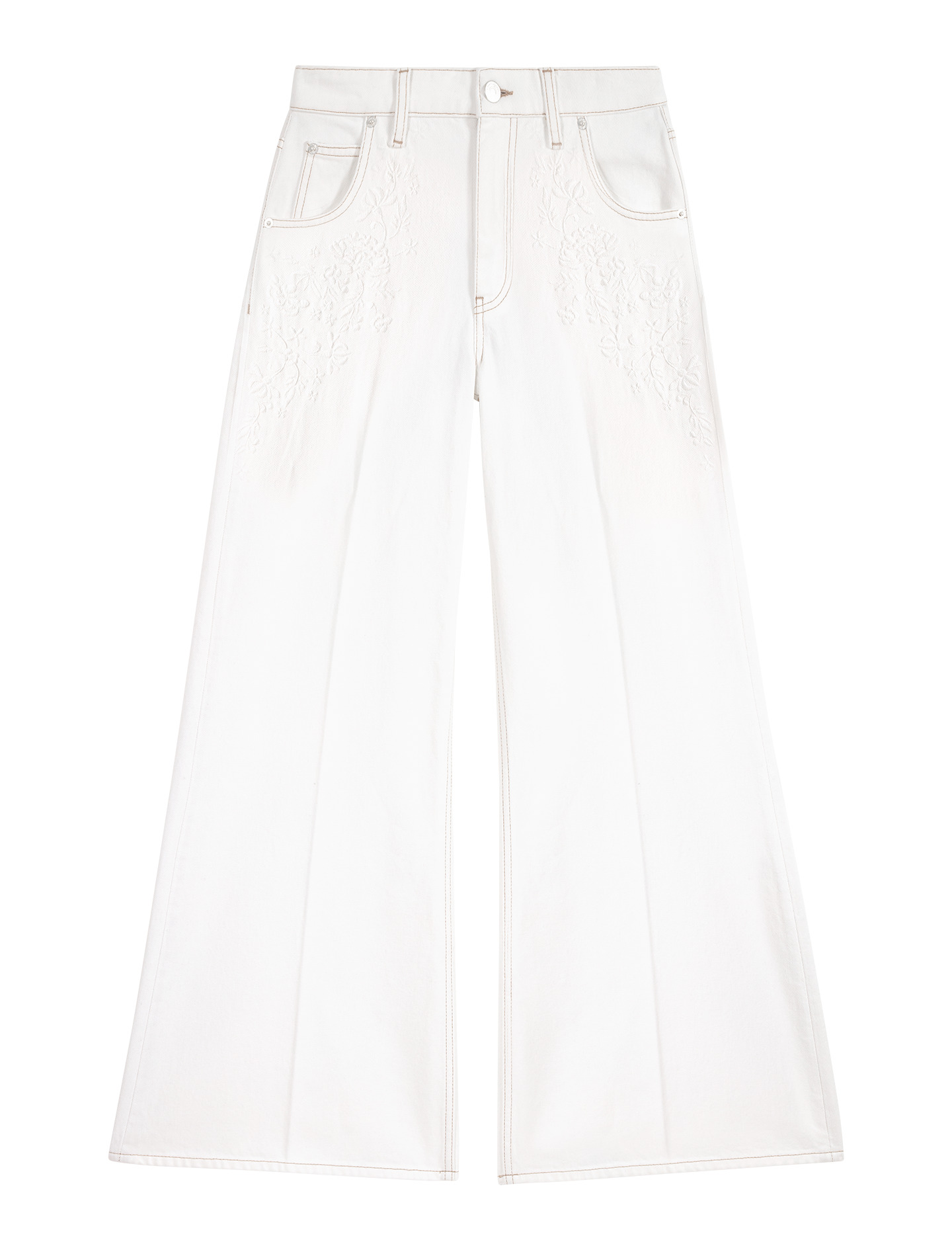 Jean large taille haute brodé