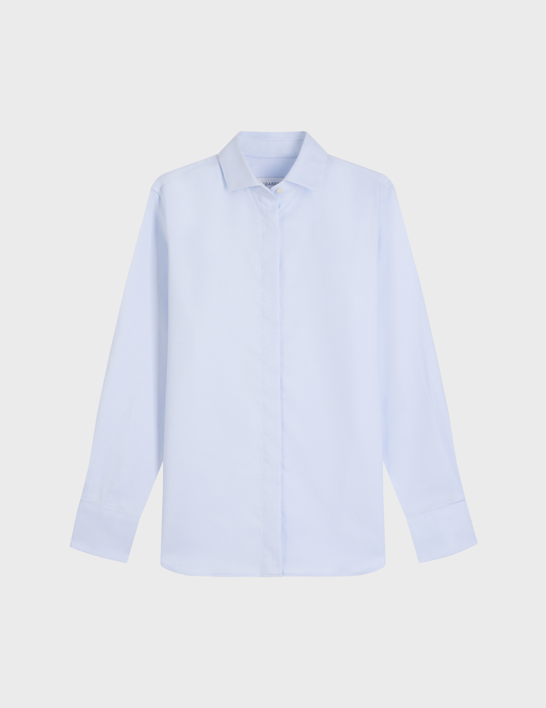 Chemise irina col italien en façonné uni bleu clair