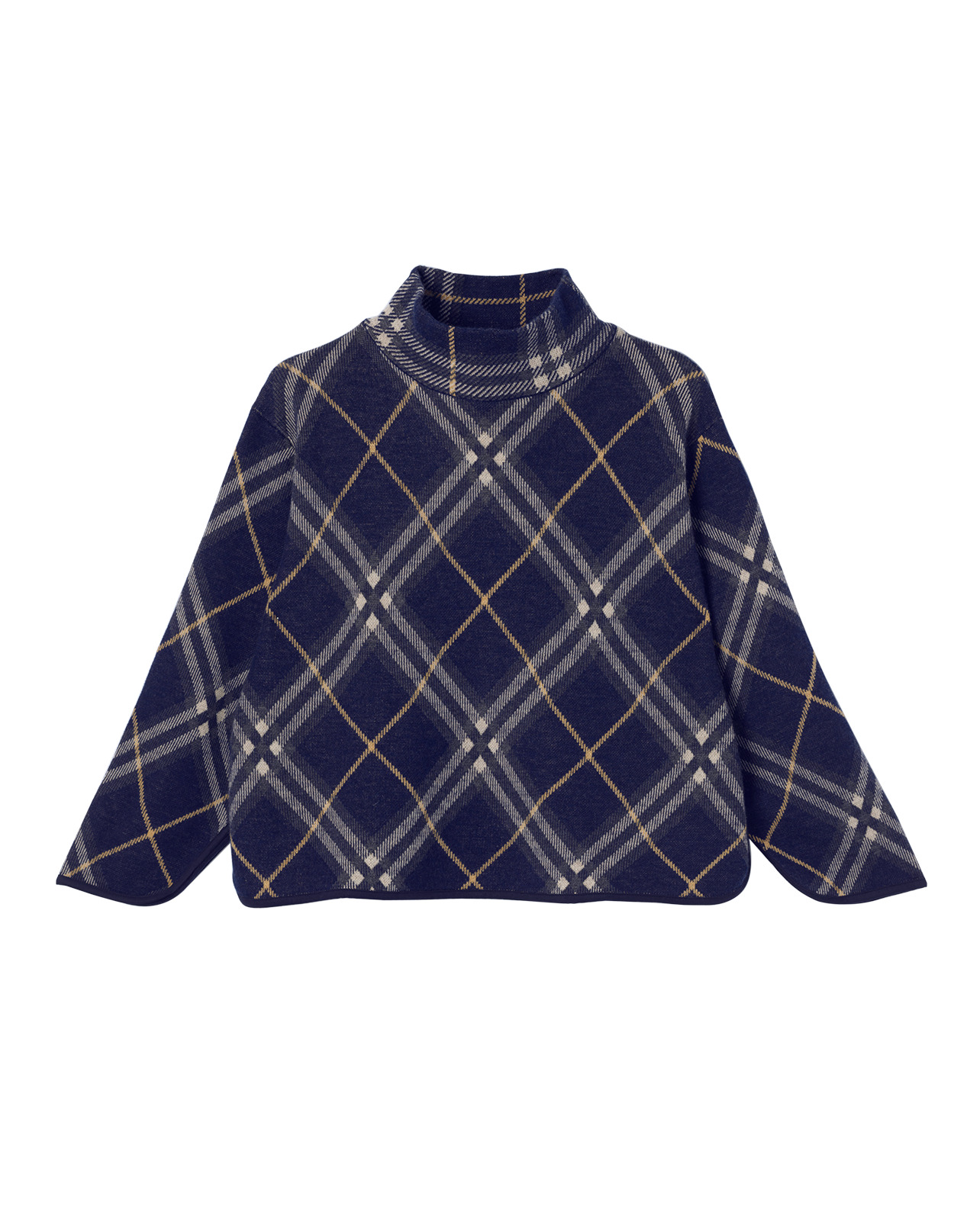 Pull col montant tartan - Femme - MARINE