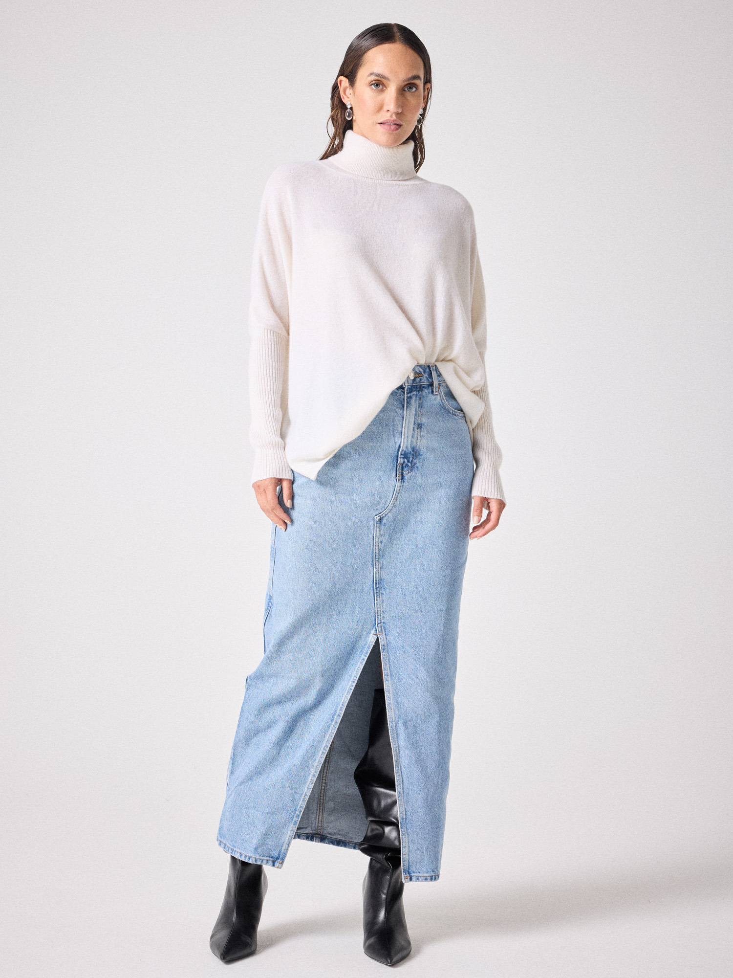 Pull poncho col roulé cachemire Margareth ECRU