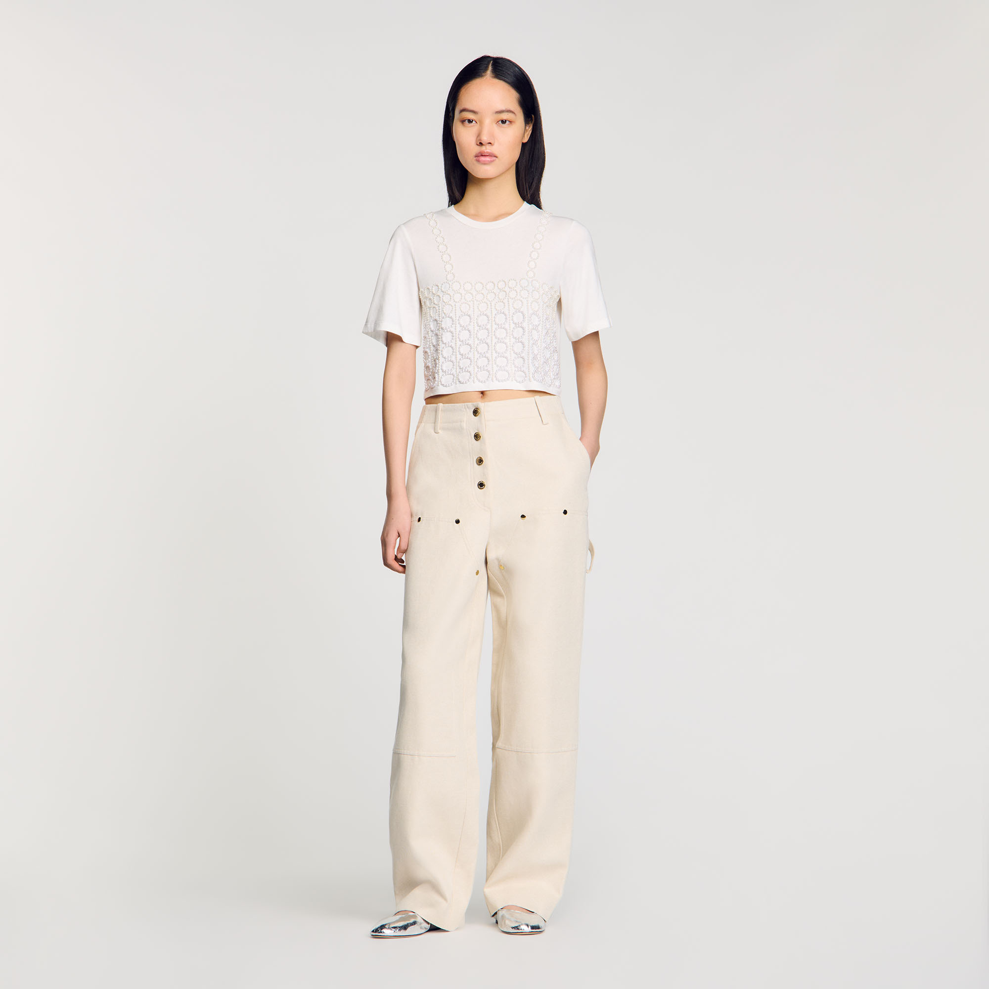 T-shirt court perlé