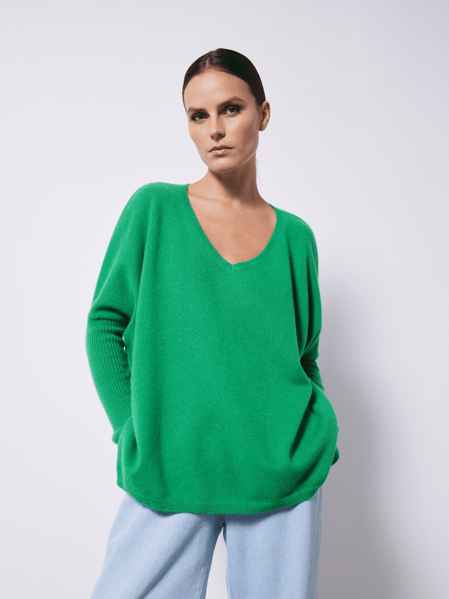 Pull poncho cachemire col V Faustine PRAIRIE