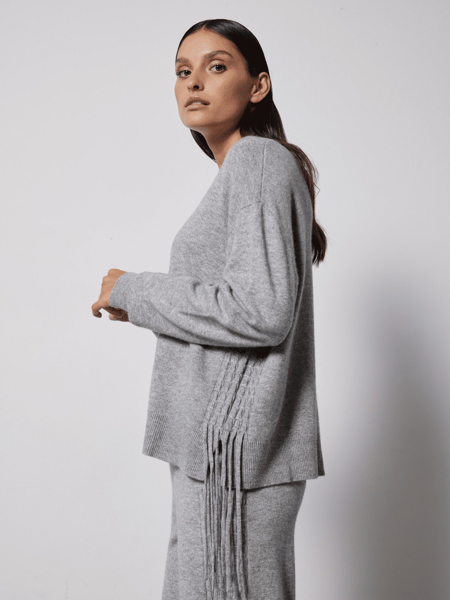 Pull tressé Tulipa GRIS CHINE CLAIR