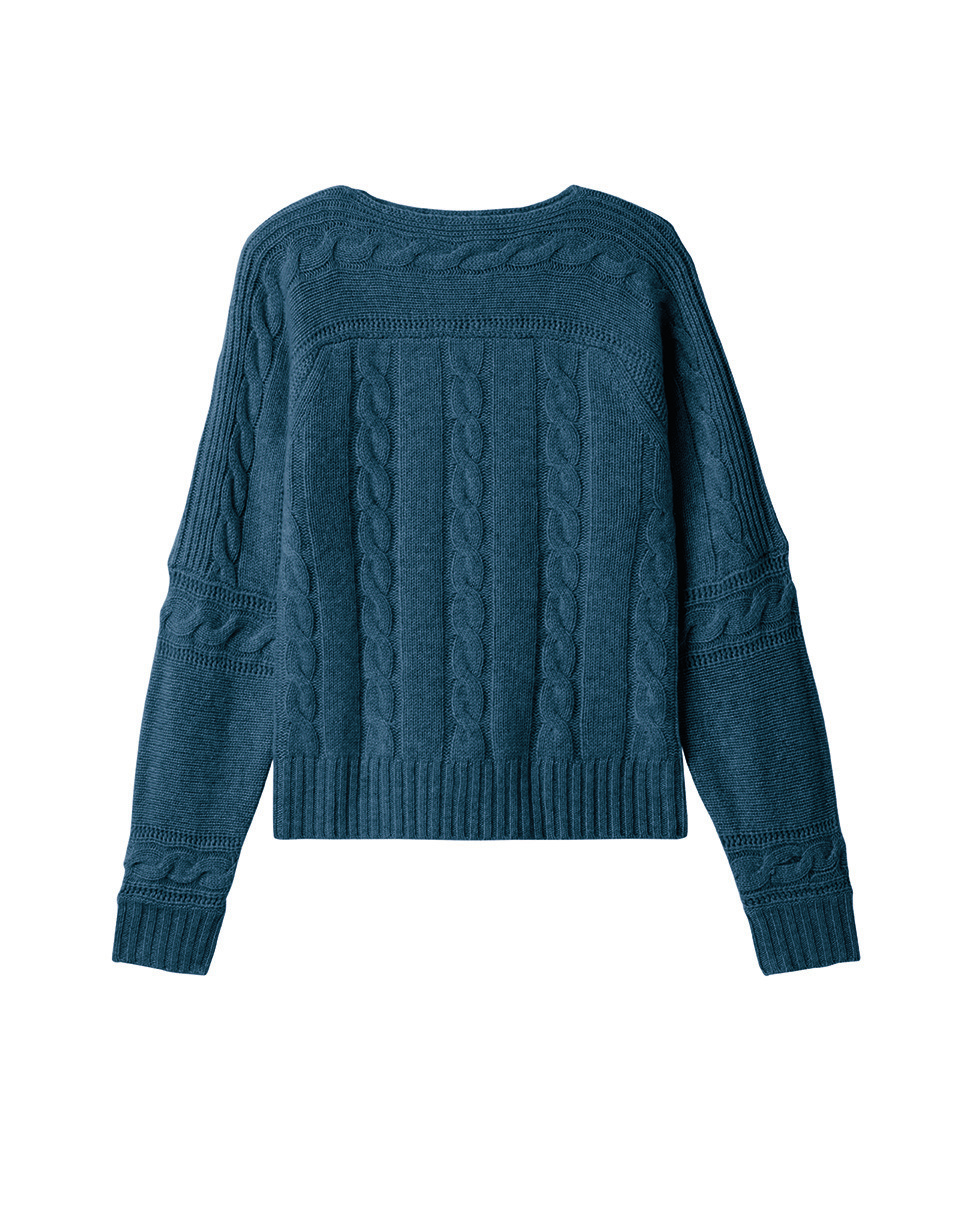 Pull col bateau jeux de torsades - Femme - BLEU MINERAL
