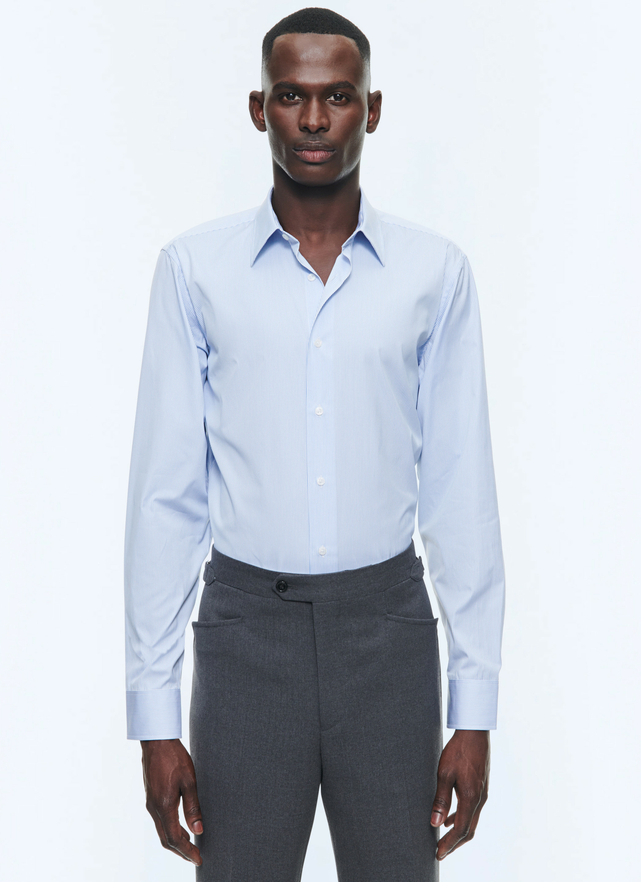 Chemise rayée à col droit en coton