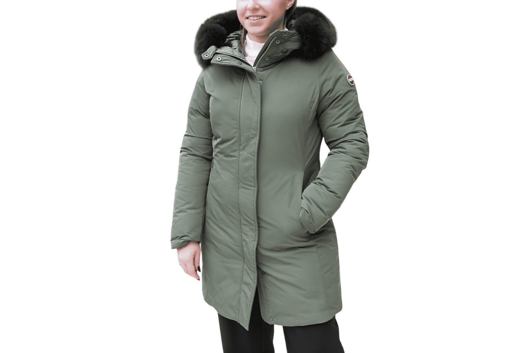 Veste longue avec capuche et bordures en fourrure