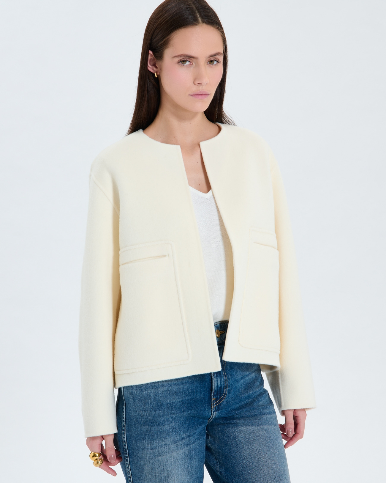 Manteau court double face écru