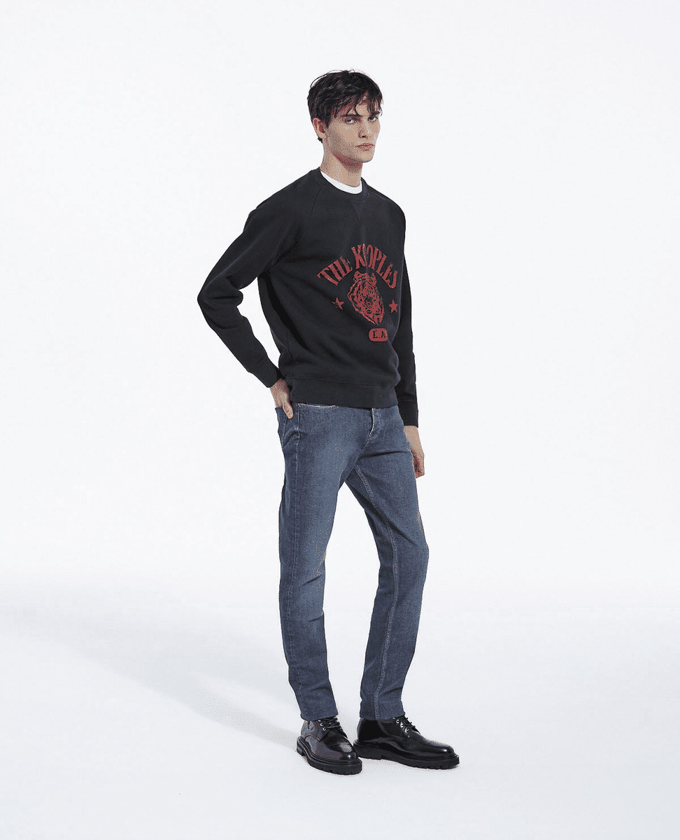 Pantalon 5 Poches Slim En Denim Bleu Delave Homme