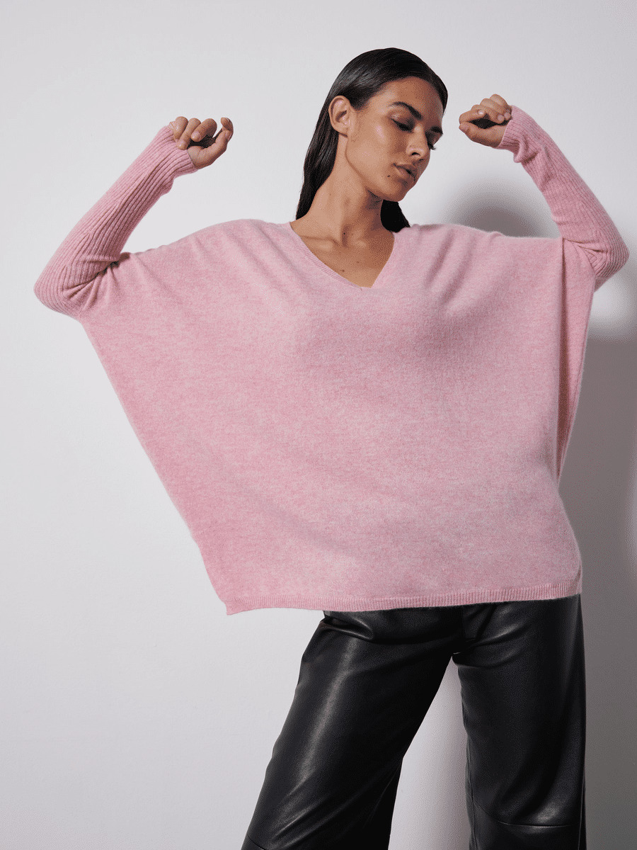 Pull poncho cachemire Faustine CERISIER