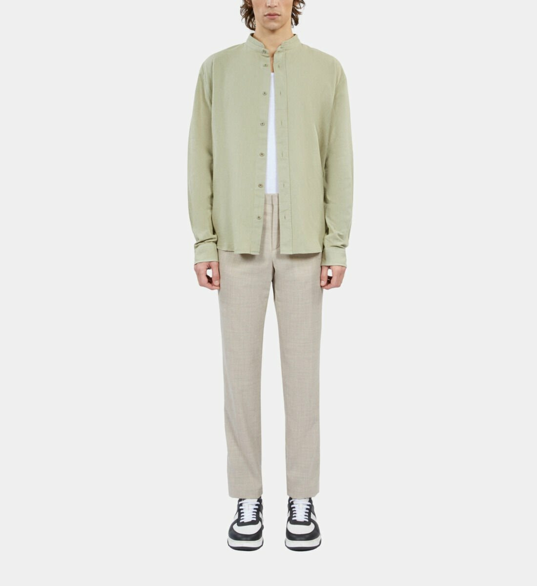 Chemise Vert Clair En Coton Et Lin Homme